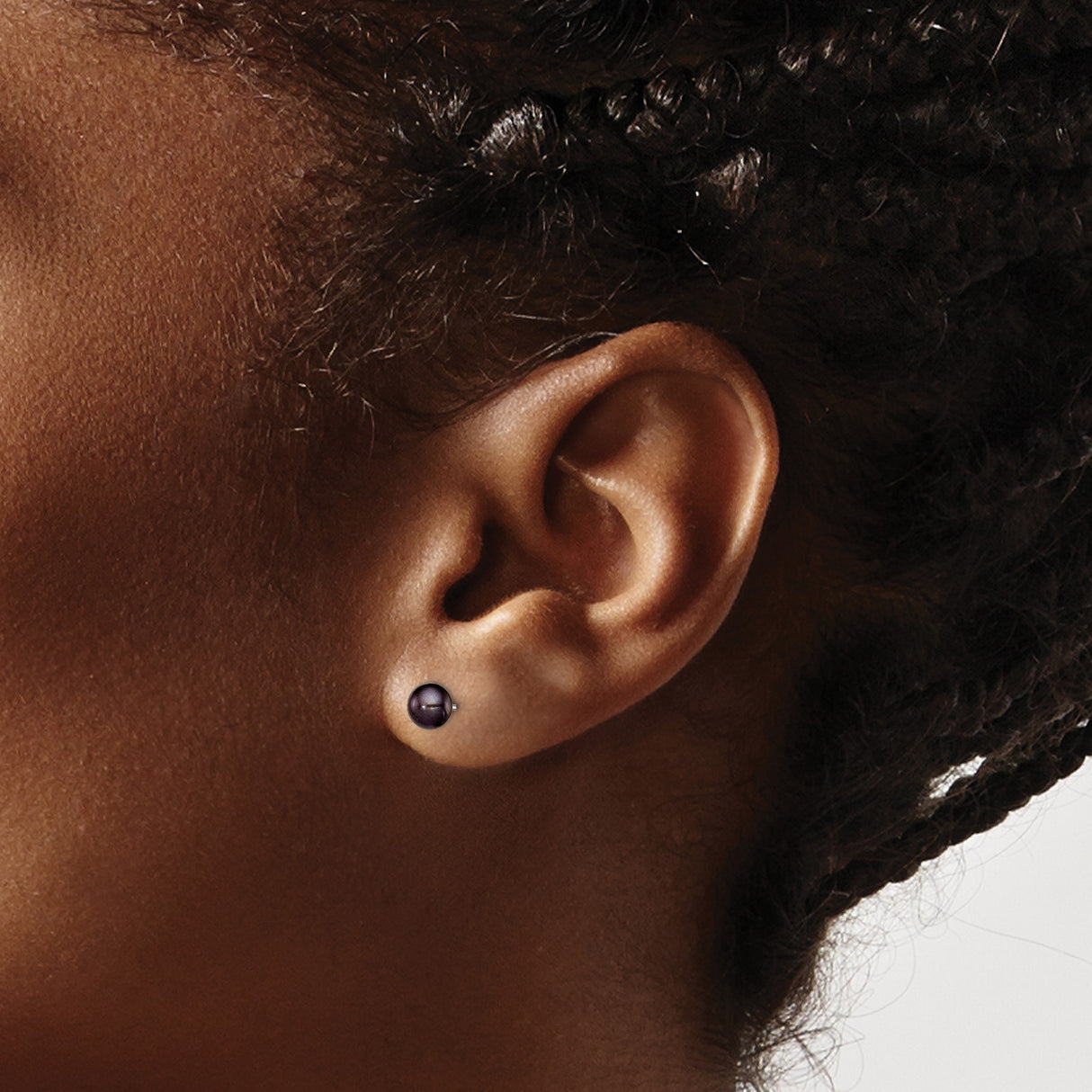 Sterling Silver Stud Earrings with Black Cultured Round Button Pearls, Minimalist Modern Style