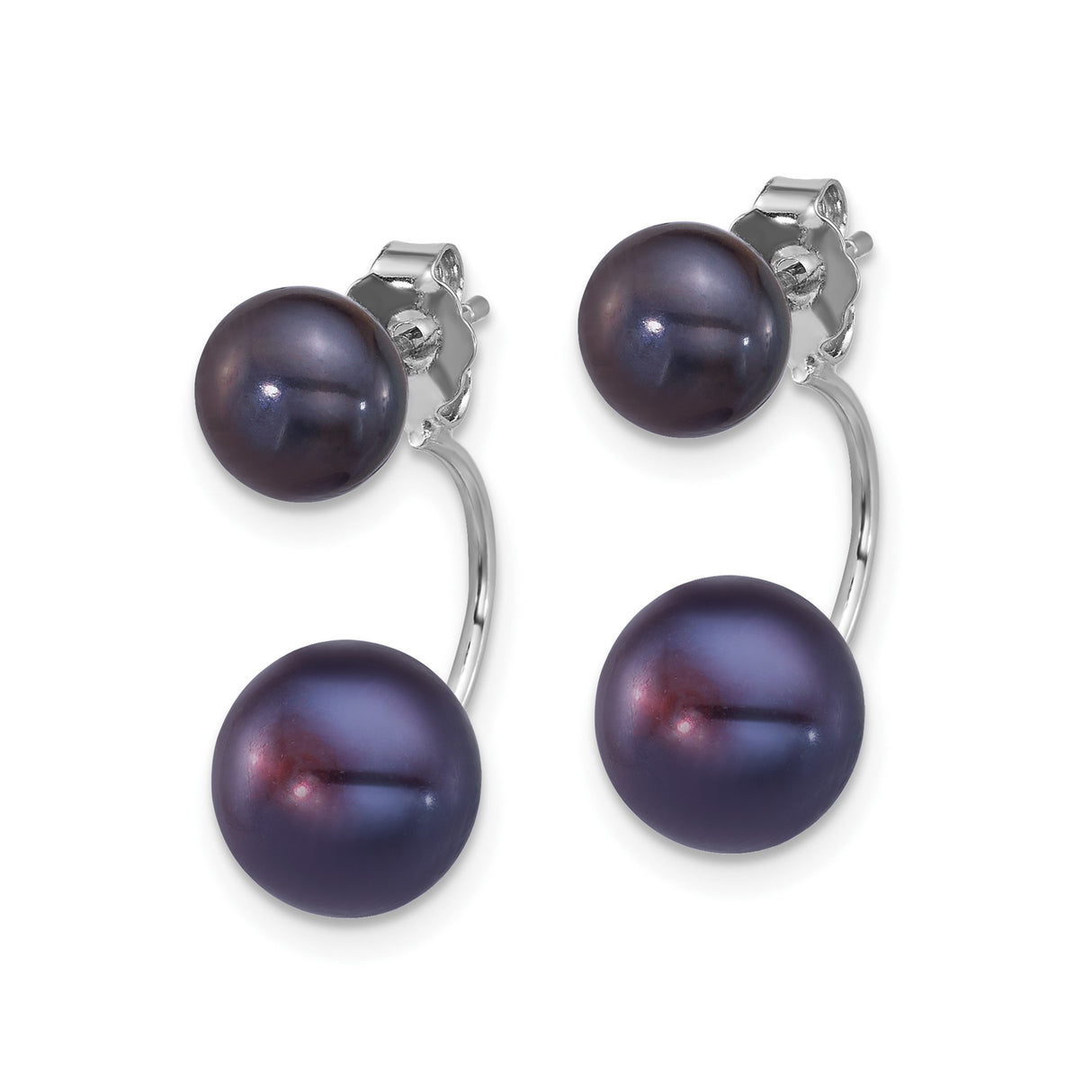 Sterling Silver Reversible Stud Earrings with Black Freshwater Pearls, Modern Double Pearl Design