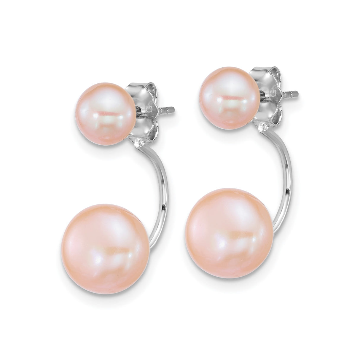 Sterling Silver Front-Back Earrings with Pink Freshwater Cultured Pearls, Double Stud Design