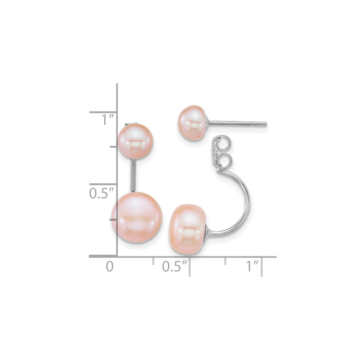Sterling Silver Front-Back Earrings with Pink Freshwater Cultured Pearls, Double Stud Design