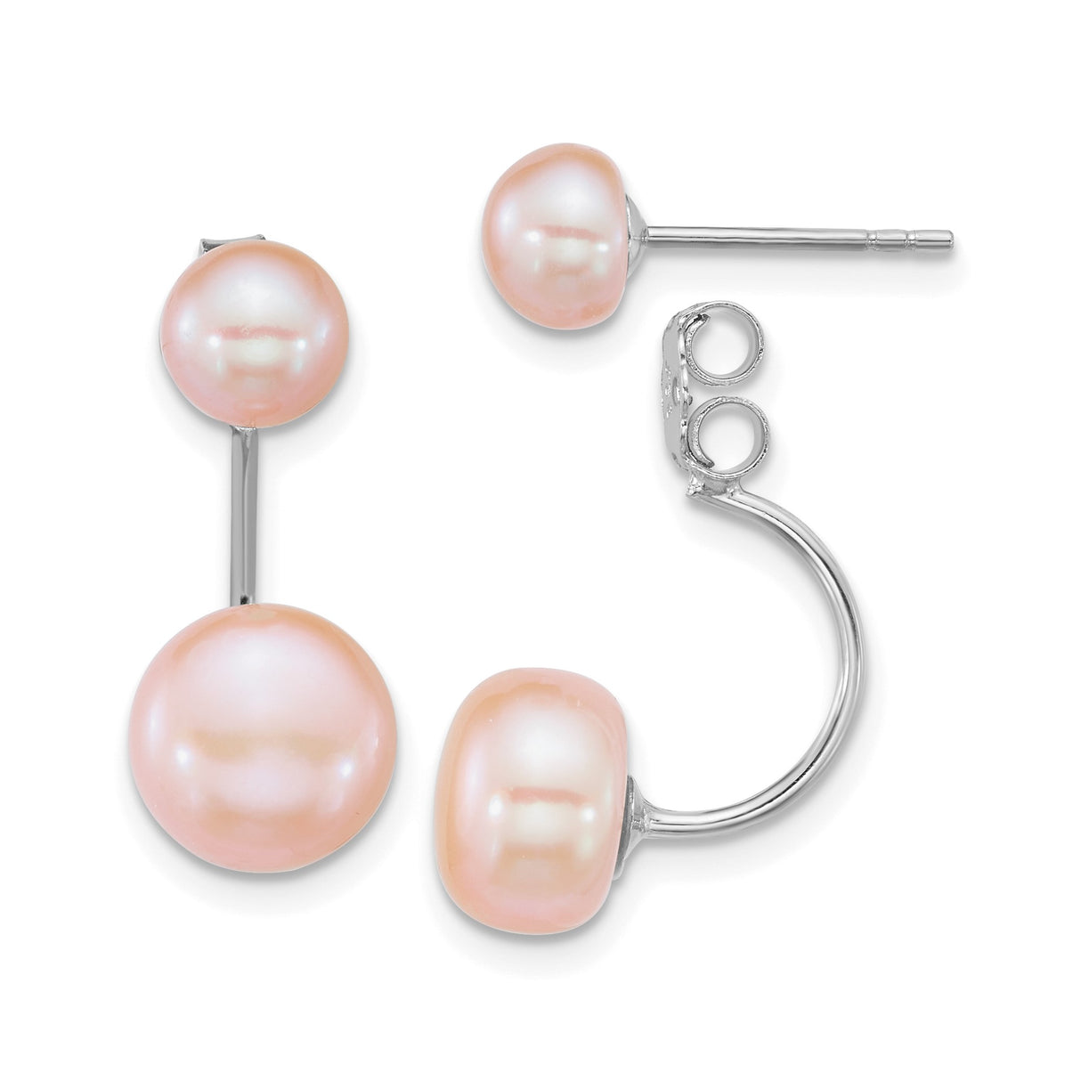 Sterling Silver Front-Back Earrings with Pink Freshwater Cultured Pearls, Double Stud Design