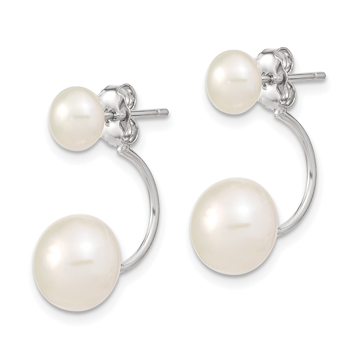 Sterling Silver Double Pearl Front-Back Earrings, Modern Minimalist Style