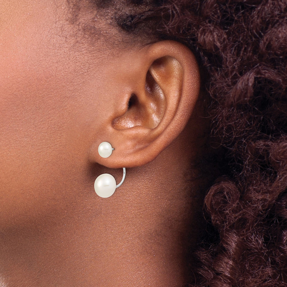 Sterling Silver Double Pearl Front-Back Earrings, Modern Minimalist Style