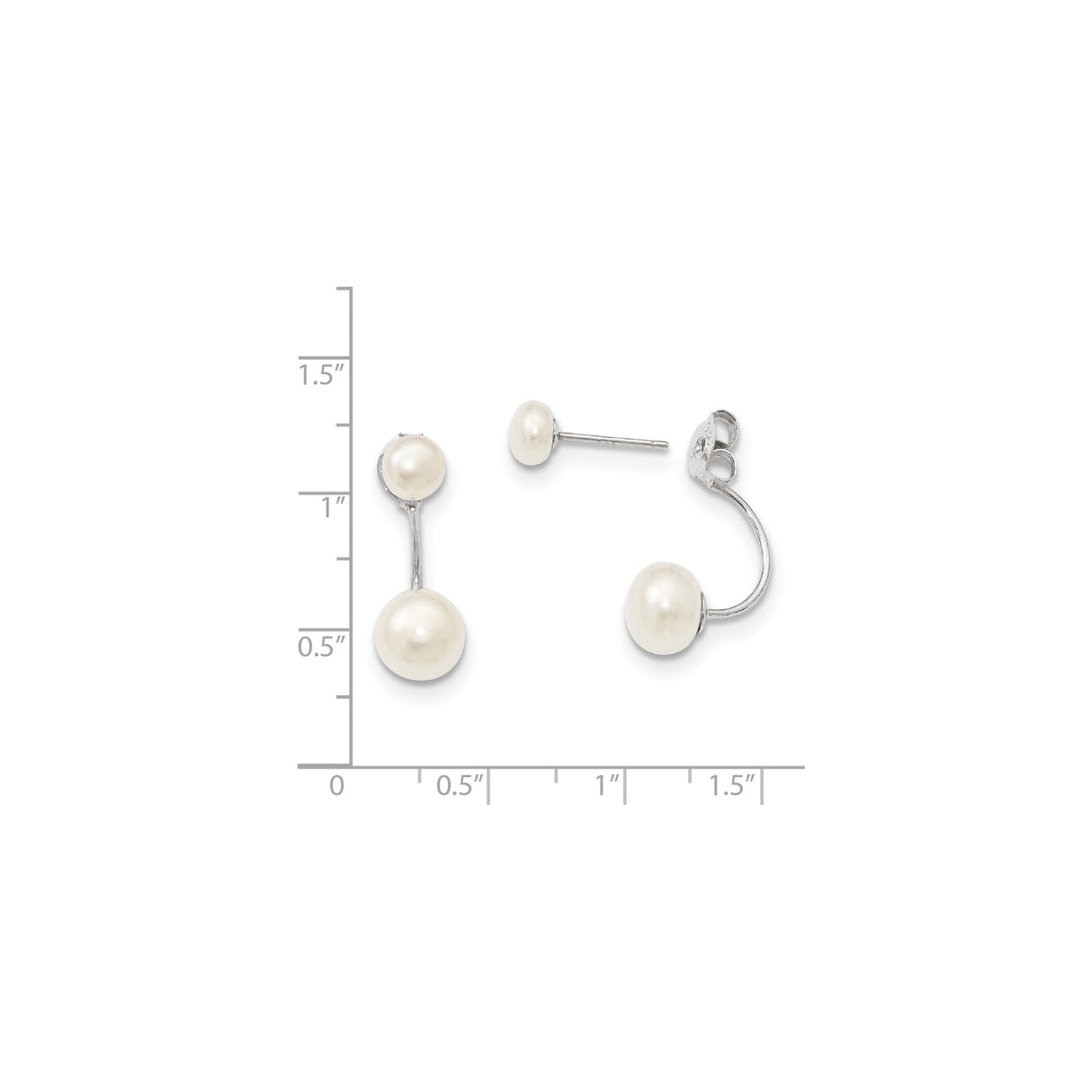 Sterling Silver Double Pearl Front-Back Earrings, Modern Minimalist Style