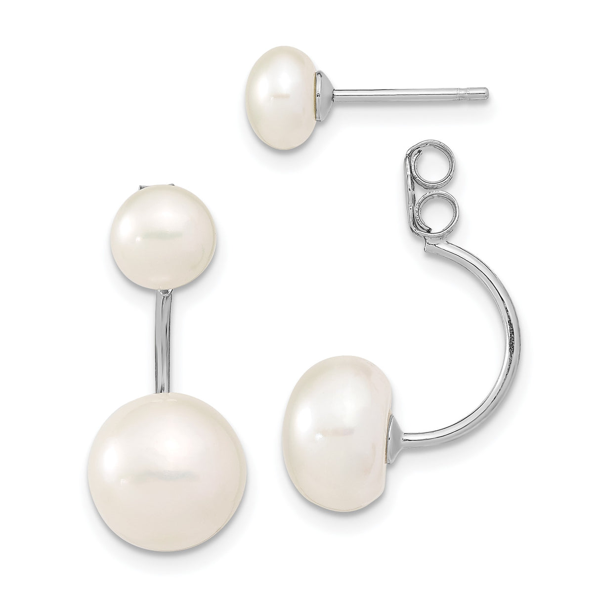 Sterling Silver Double Pearl Front-Back Earrings, Modern Minimalist Style