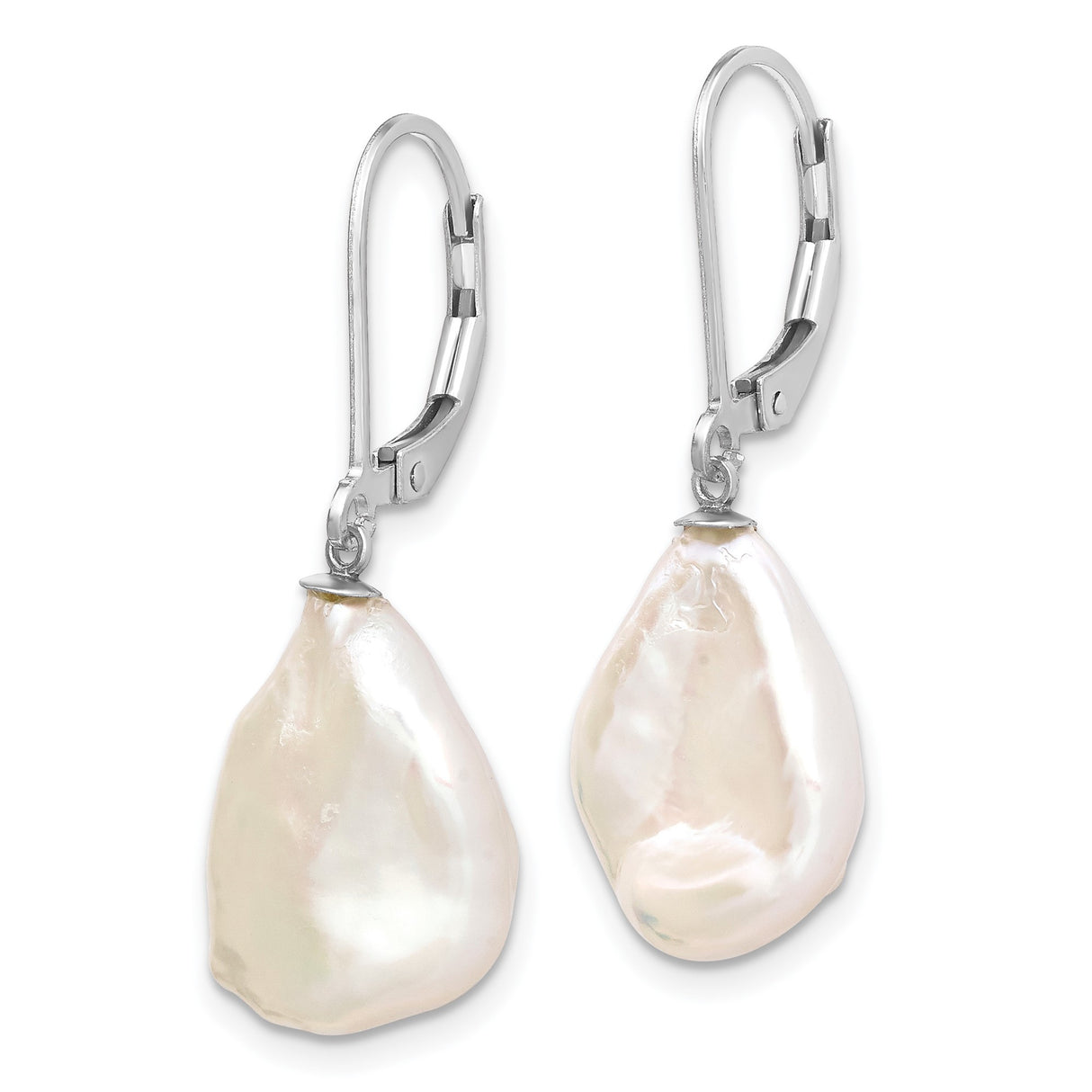 Sterling Silver Drop Earrings with Natural Baroque Freshwater Pearls, Leverback Design