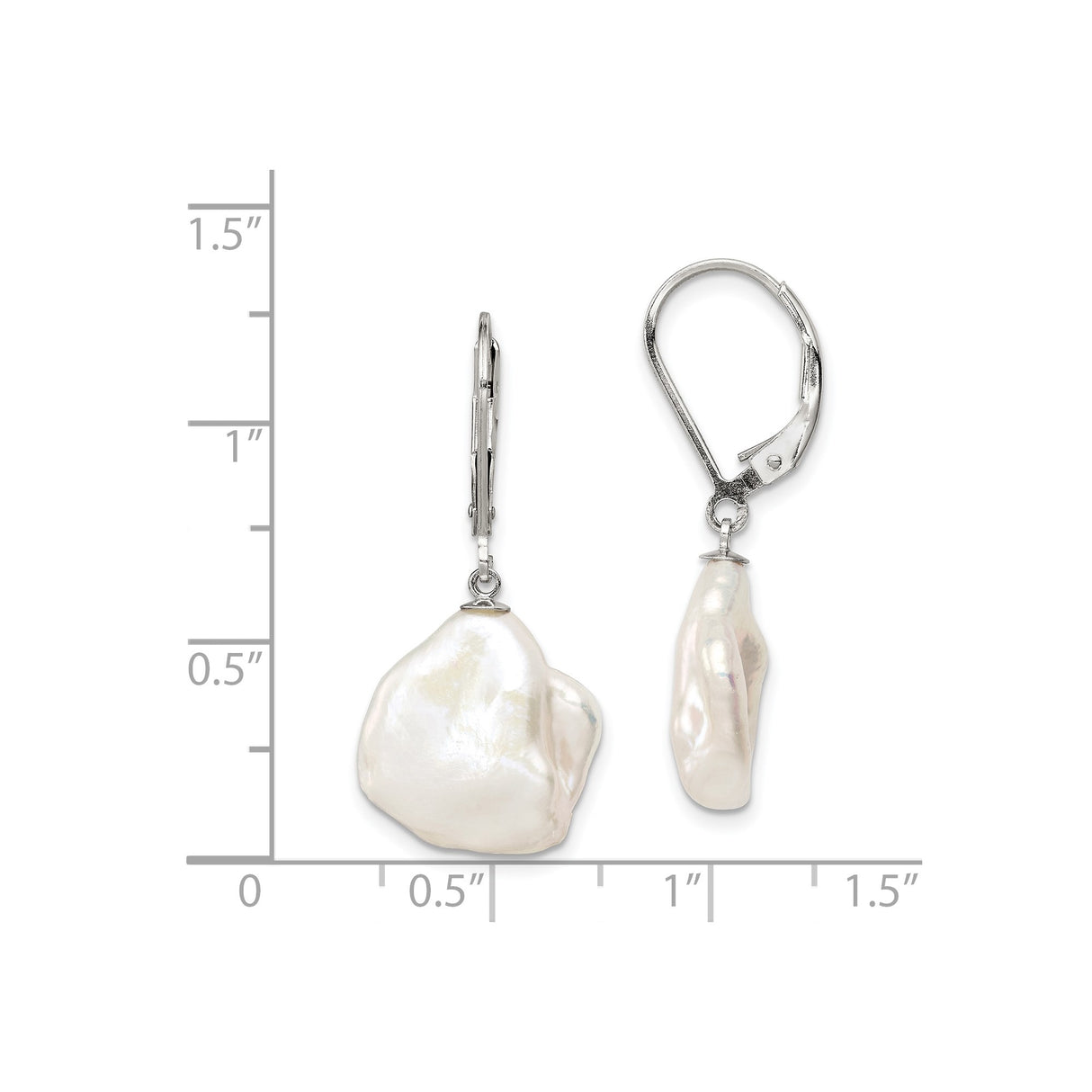 Sterling Silver Drop Earrings with Natural Baroque Freshwater Pearls, Leverback Design