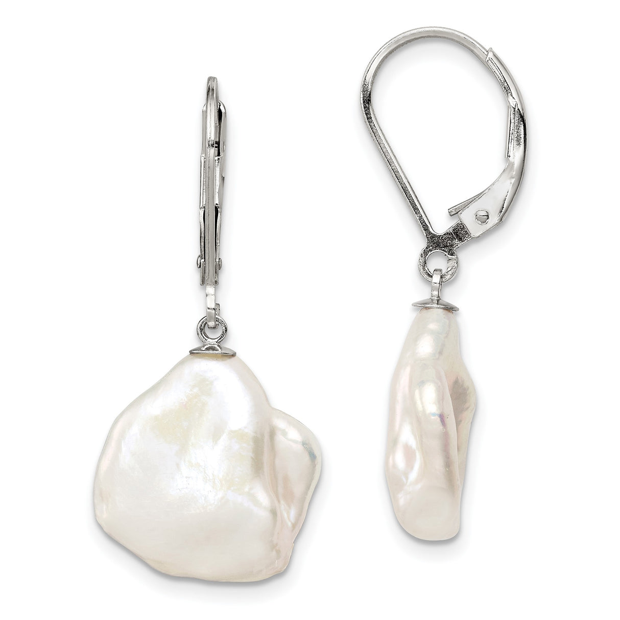 Sterling Silver Drop Earrings with Natural Baroque Freshwater Pearls, Leverback Design