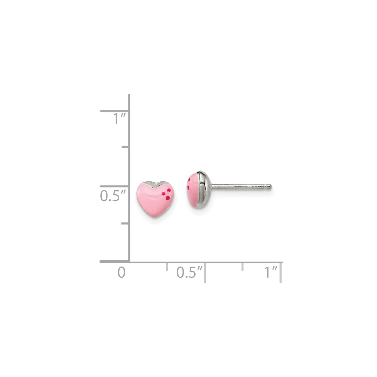 Sterling Silver Heart Shaped Stud Earrings with Pink Enamel and Red Accents for Girls
