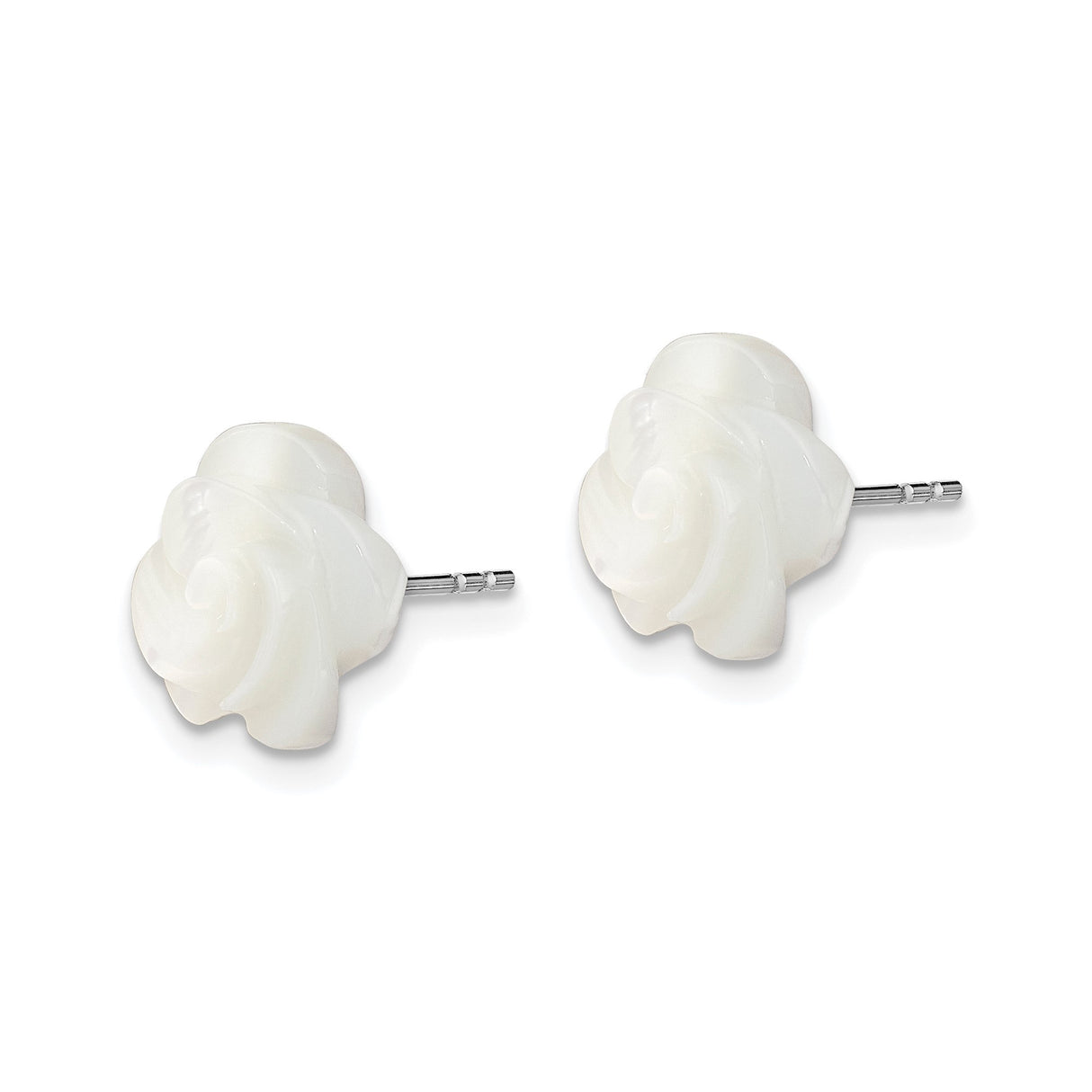 Sterling Silver Floral Stud Earrings with White Mother of Pearl Rose Design