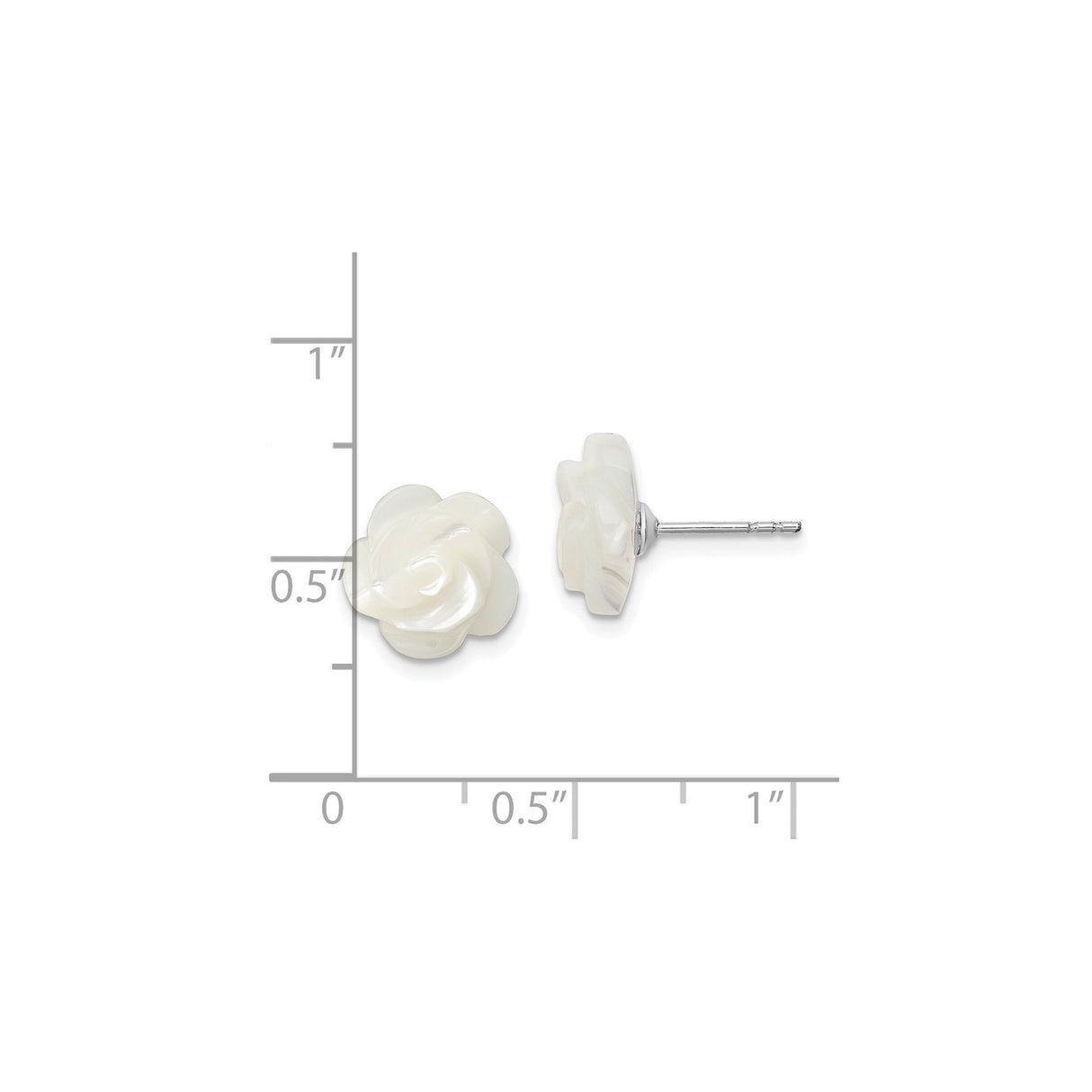 Sterling Silver Floral Stud Earrings with White Mother of Pearl Rose Design