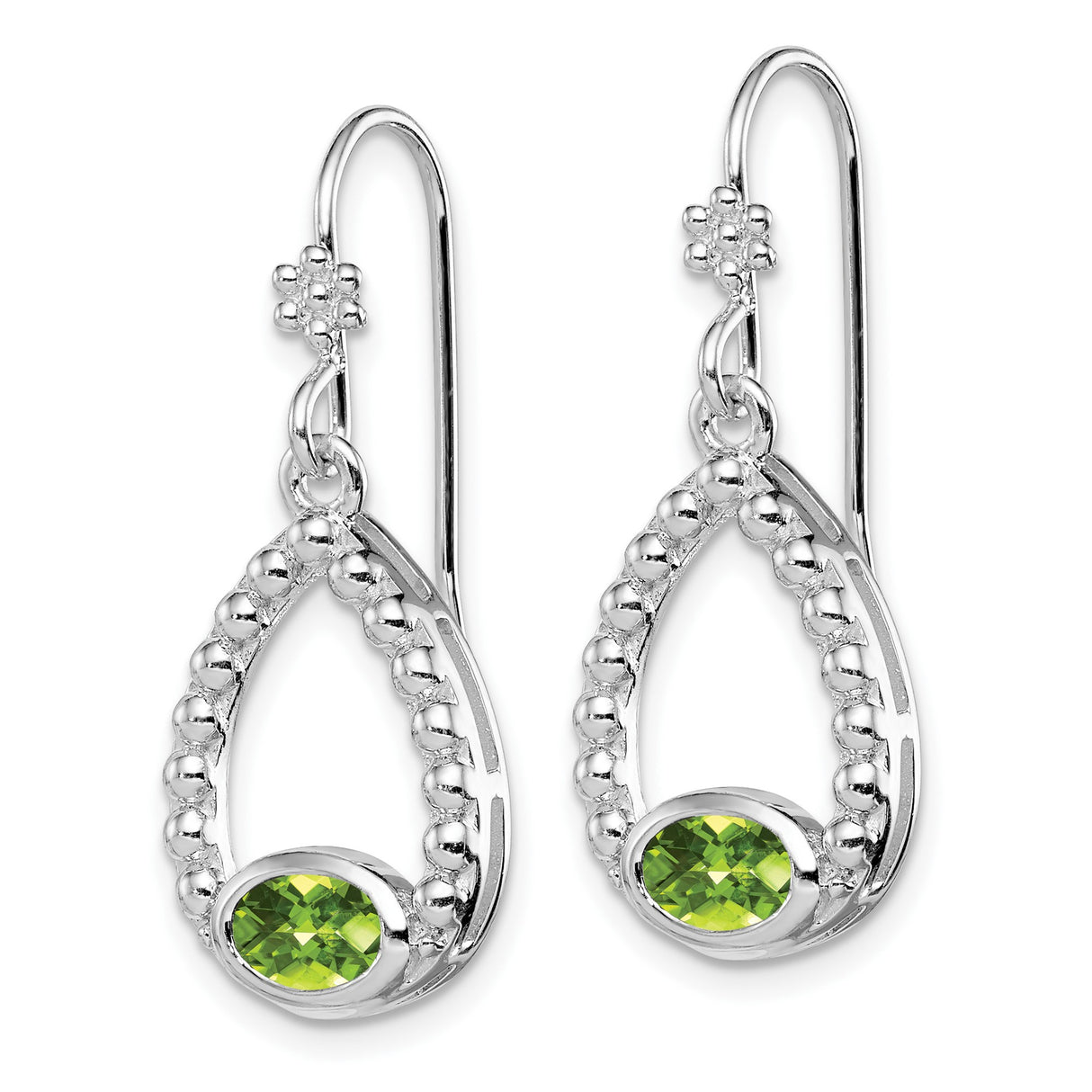 Sterling Silver Dangle Earrings with Oval Peridot and Teardrop Openwork Design