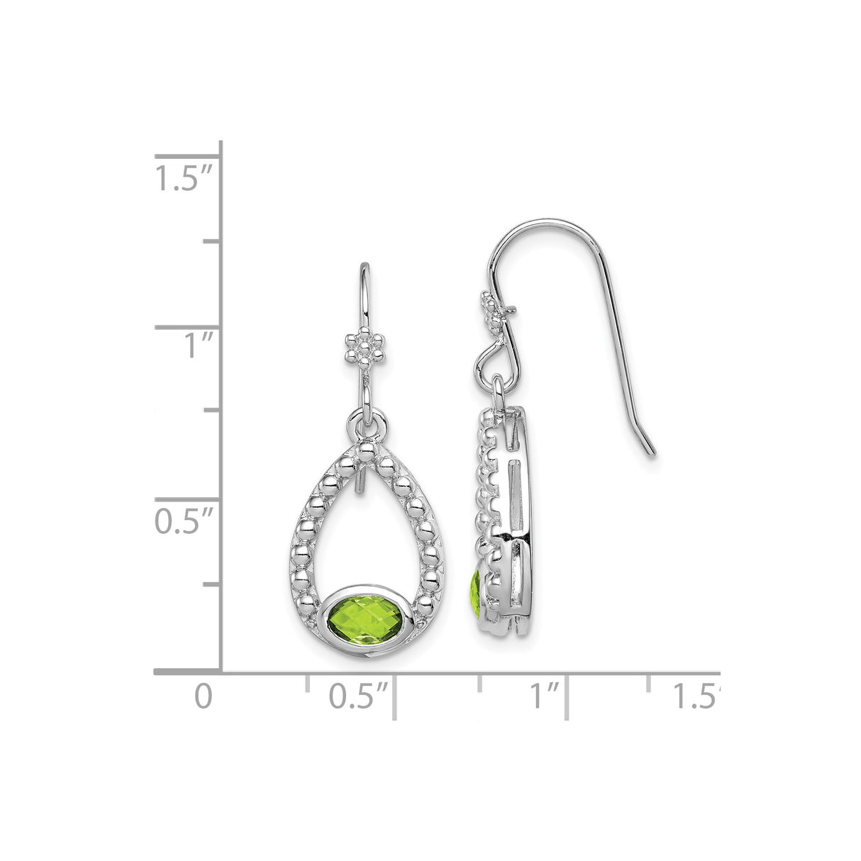 Sterling Silver Dangle Earrings with Oval Peridot and Teardrop Openwork Design
