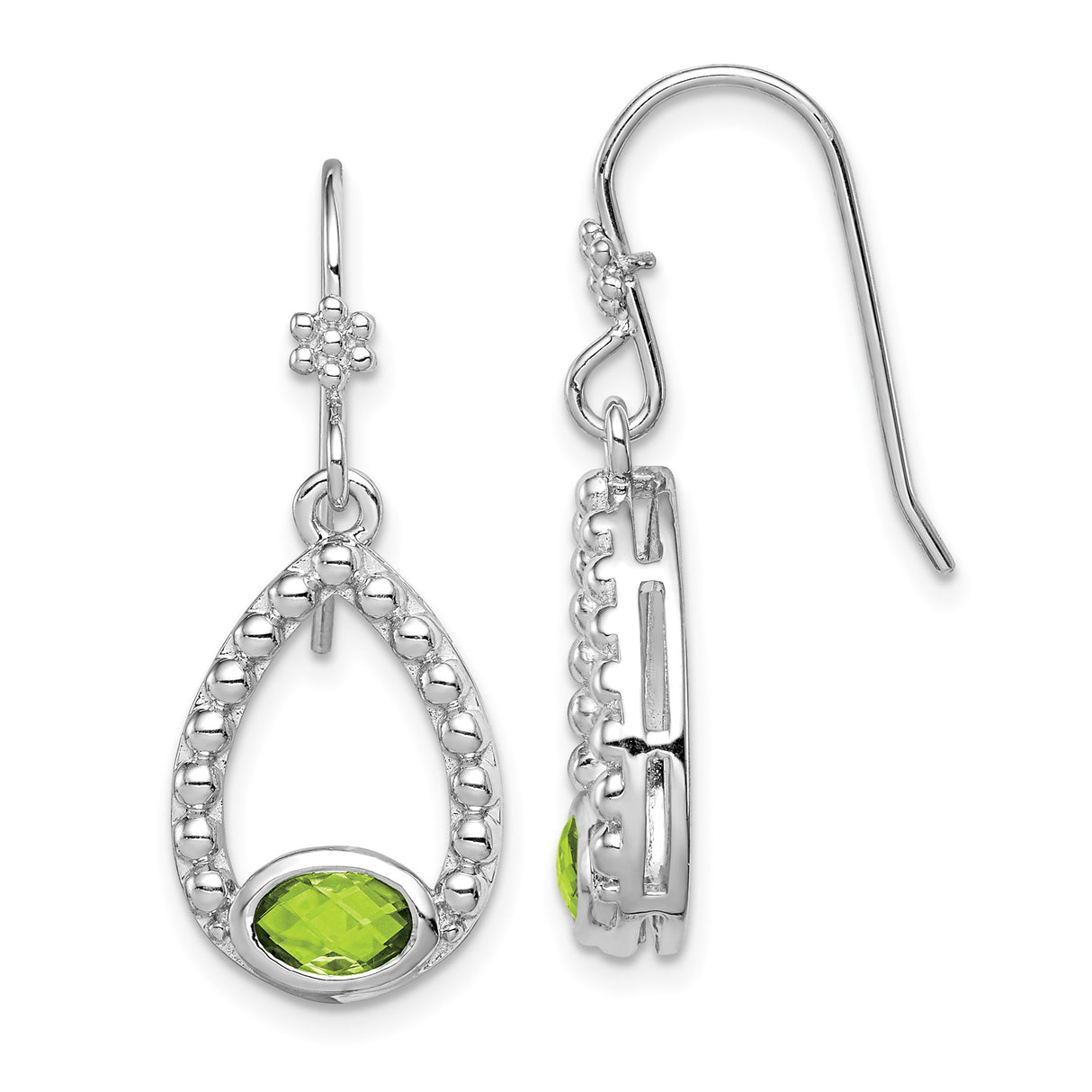 Sterling Silver Dangle Earrings with Oval Peridot and Teardrop Openwork Design