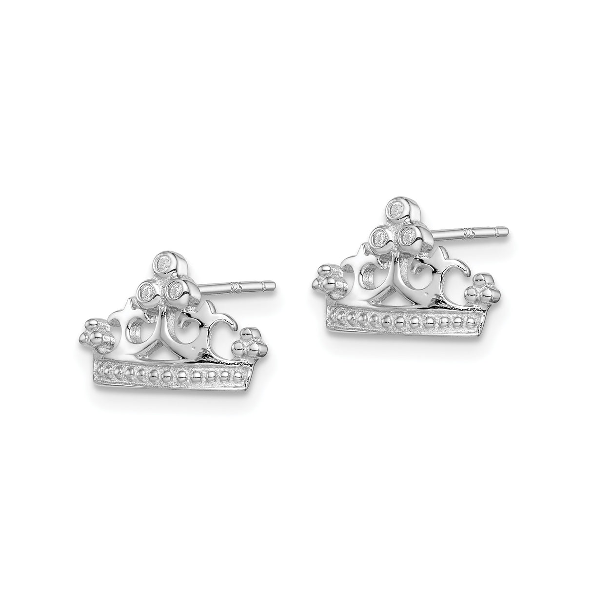 Sterling Silver Crown Stud Earrings with Cubic Zirconia, Ornate Regal Design for Women