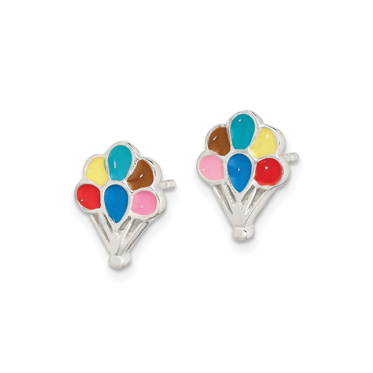 Sterling Silver Balloon Stud Earrings with Colorful Enamel, Playful Bouquet Design for Girls