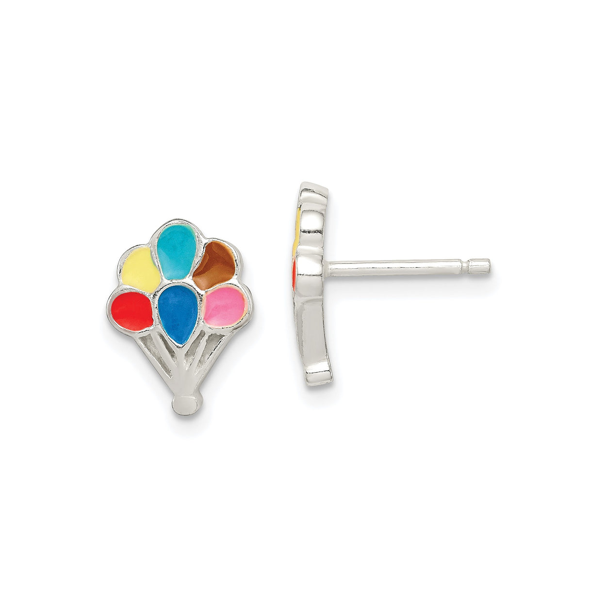 Sterling Silver Balloon Stud Earrings with Colorful Enamel, Playful Bouquet Design for Girls