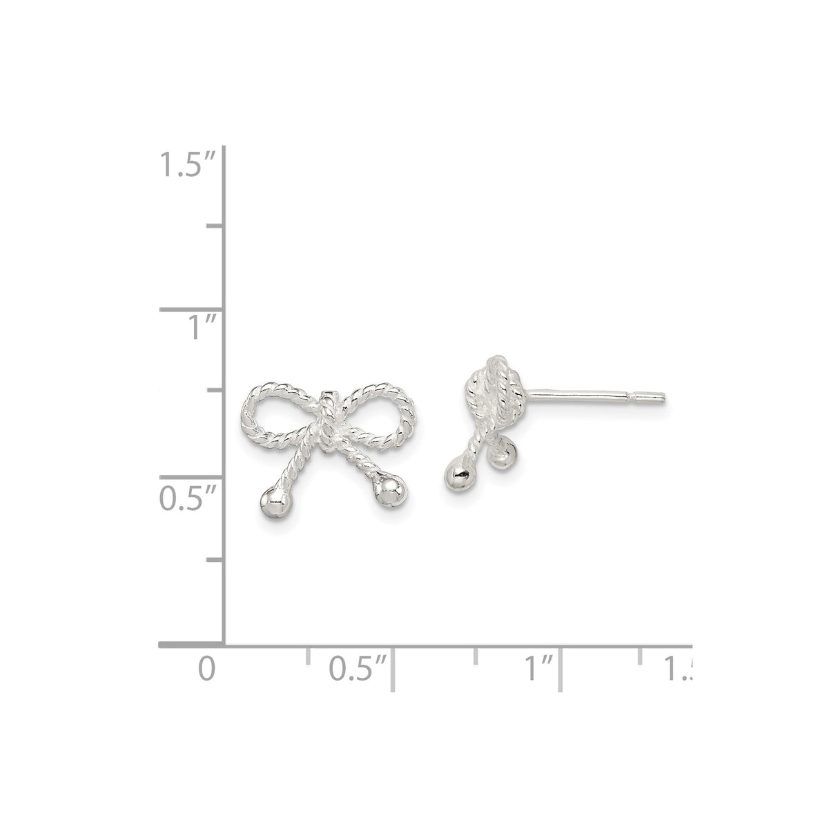 Sterling Silver Bow Stud Earrings with Twisted Rope Design and Polished Bead Tips