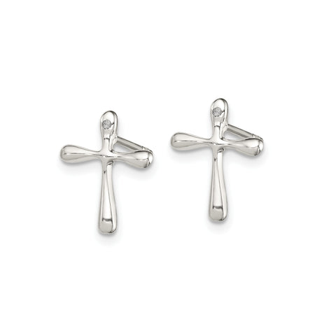 Sterling Silver Cross Pendant with Diamond, Sleek Modern Religious Design for Men and Women