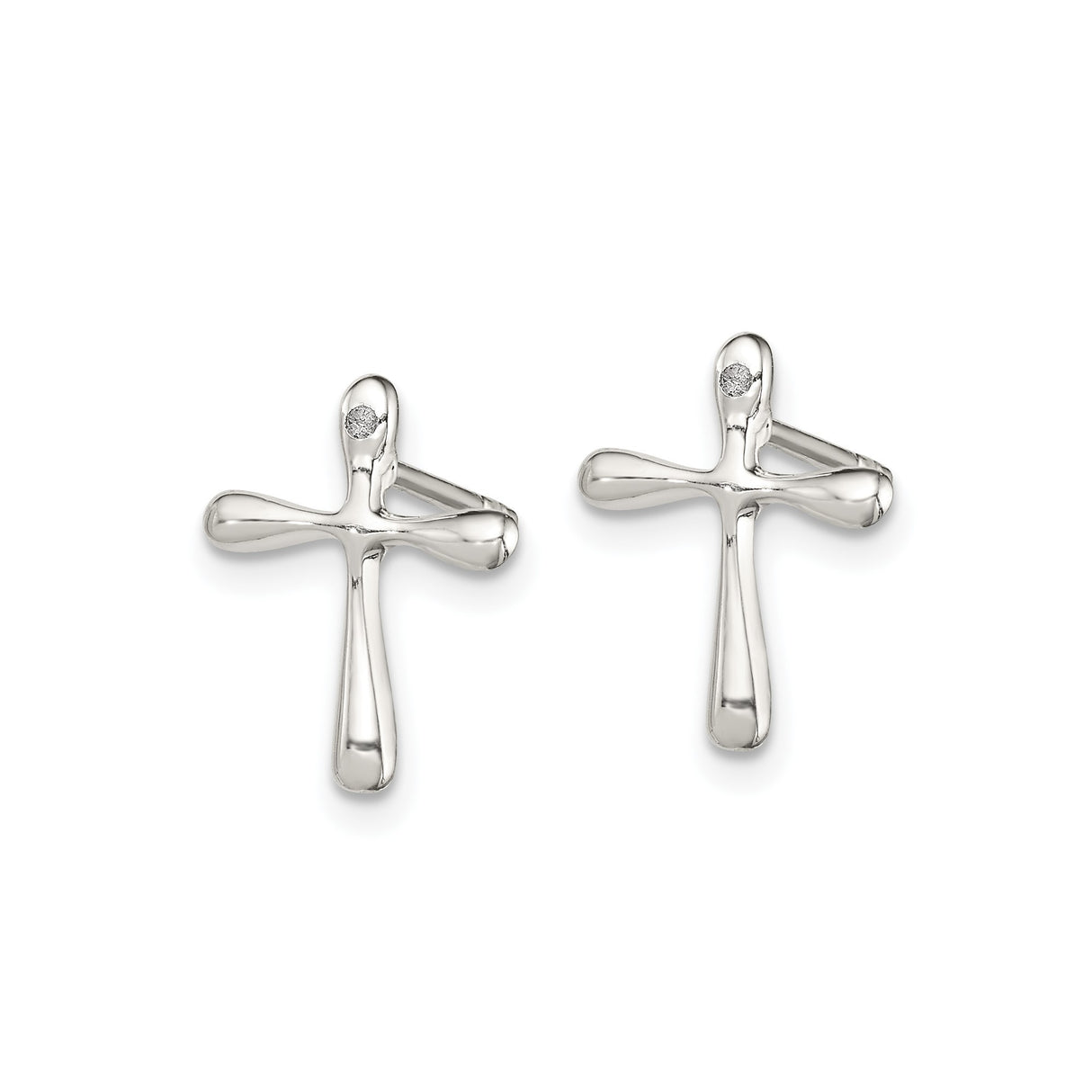 Sterling Silver Cross Pendant with Diamond, Sleek Modern Religious Design for Men and Women