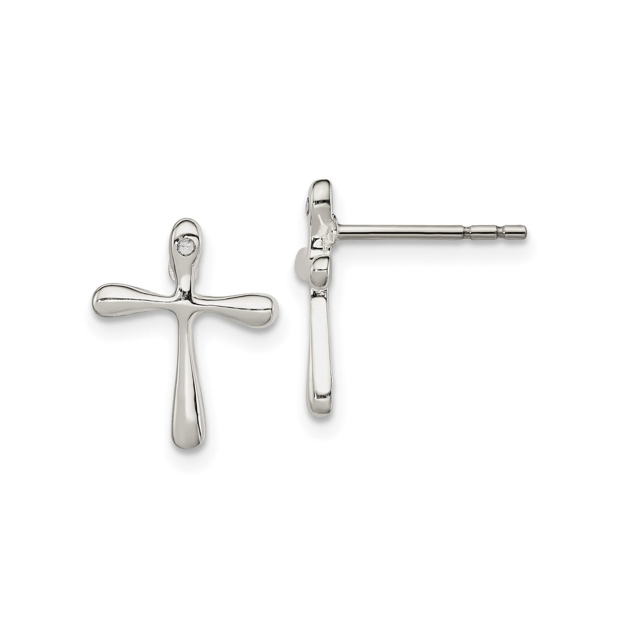 Sterling Silver Cross Pendant with Diamond, Sleek Modern Religious Design for Men and Women