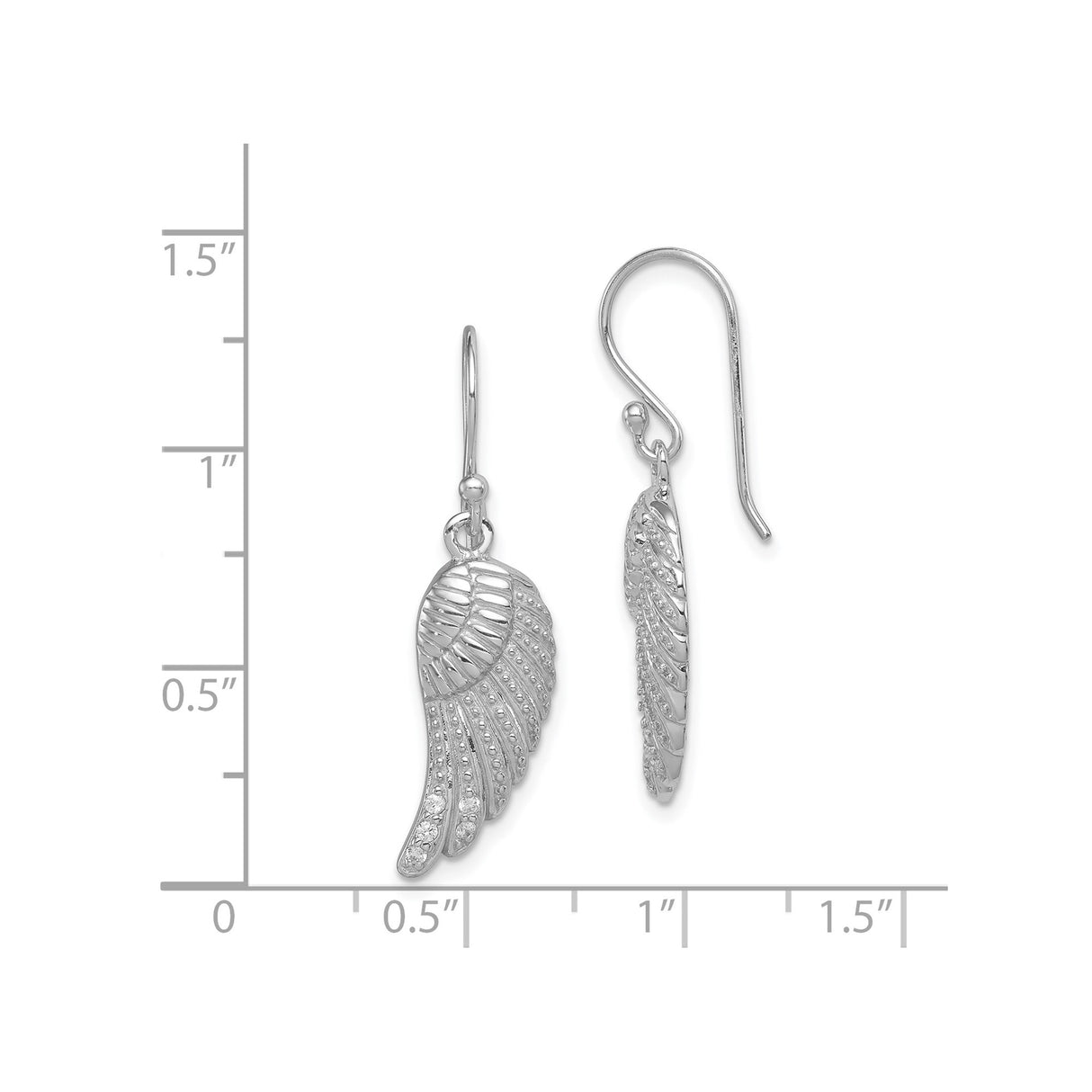 Sterling Silver Angel Wing Dangle Earrings with Cubic Zirconia, Feather Detail, Spiritual Jewelry