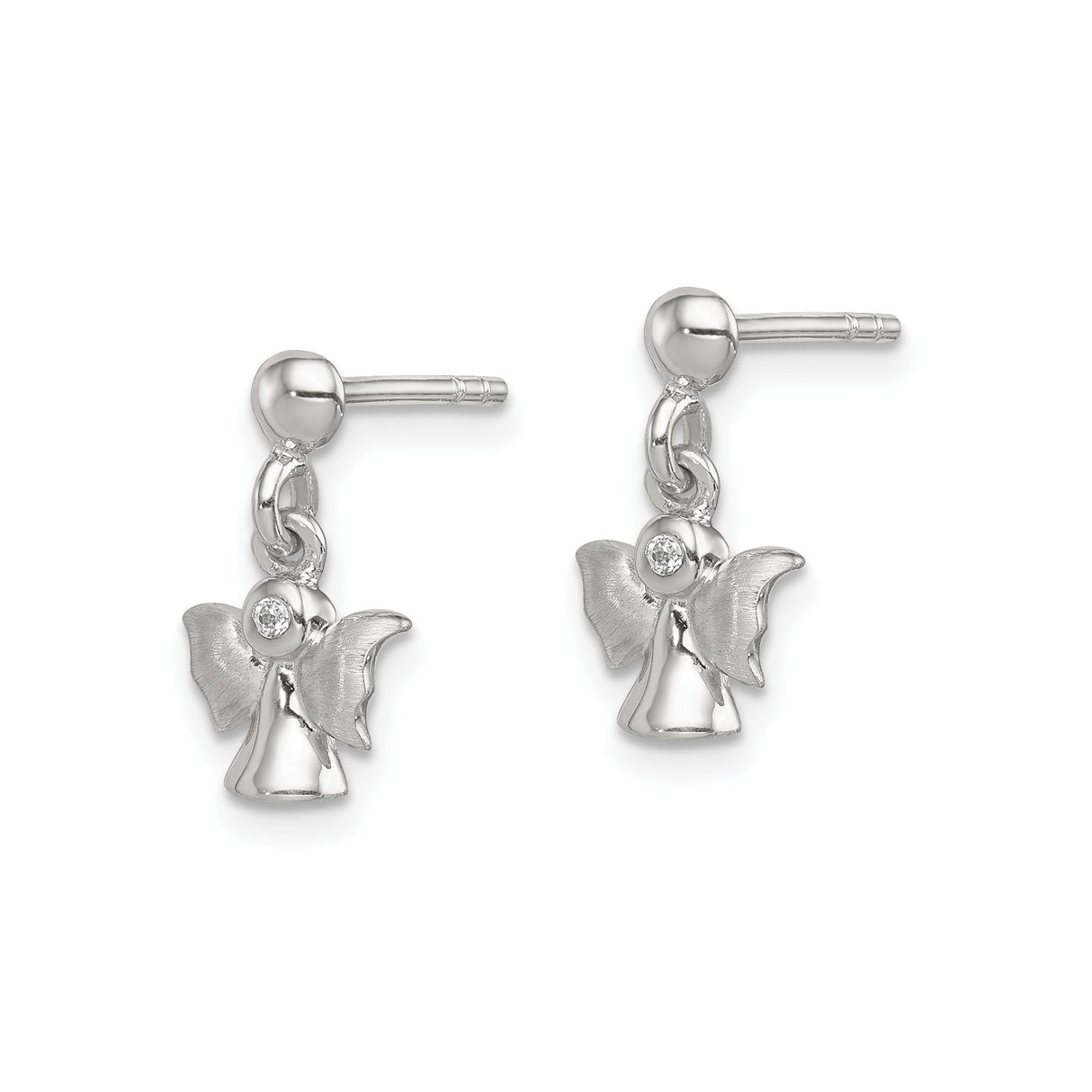 Sterling Silver Angel Dangle Stud Earrings with Cubic Zirconia, Christian Symbol Jewelry