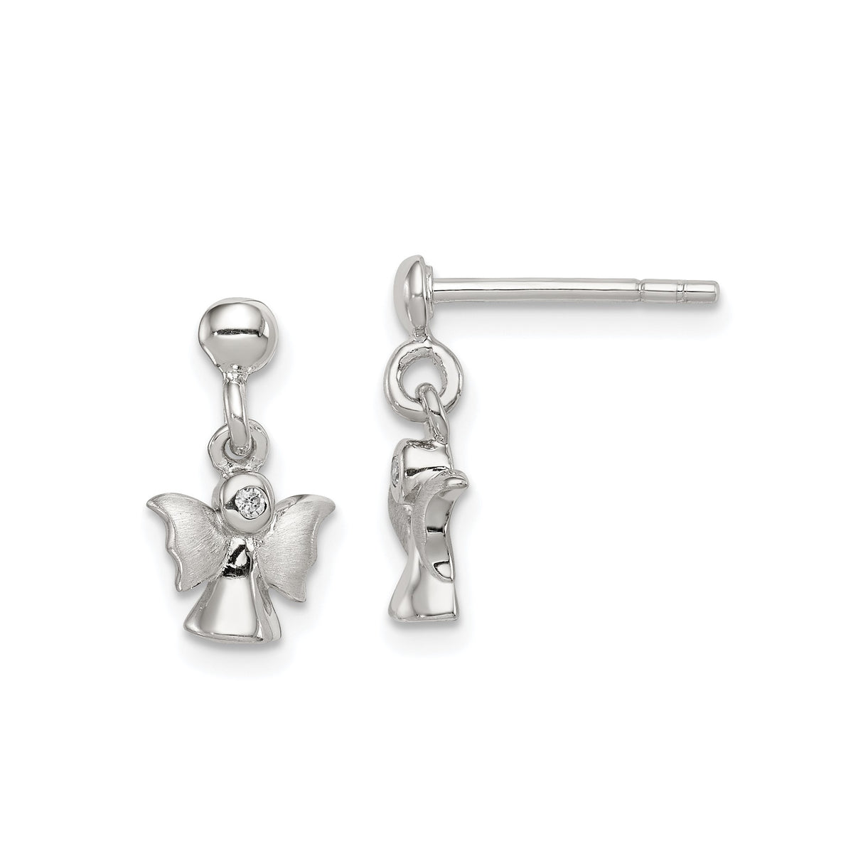 Sterling Silver Angel Dangle Stud Earrings with Cubic Zirconia, Christian Symbol Jewelry