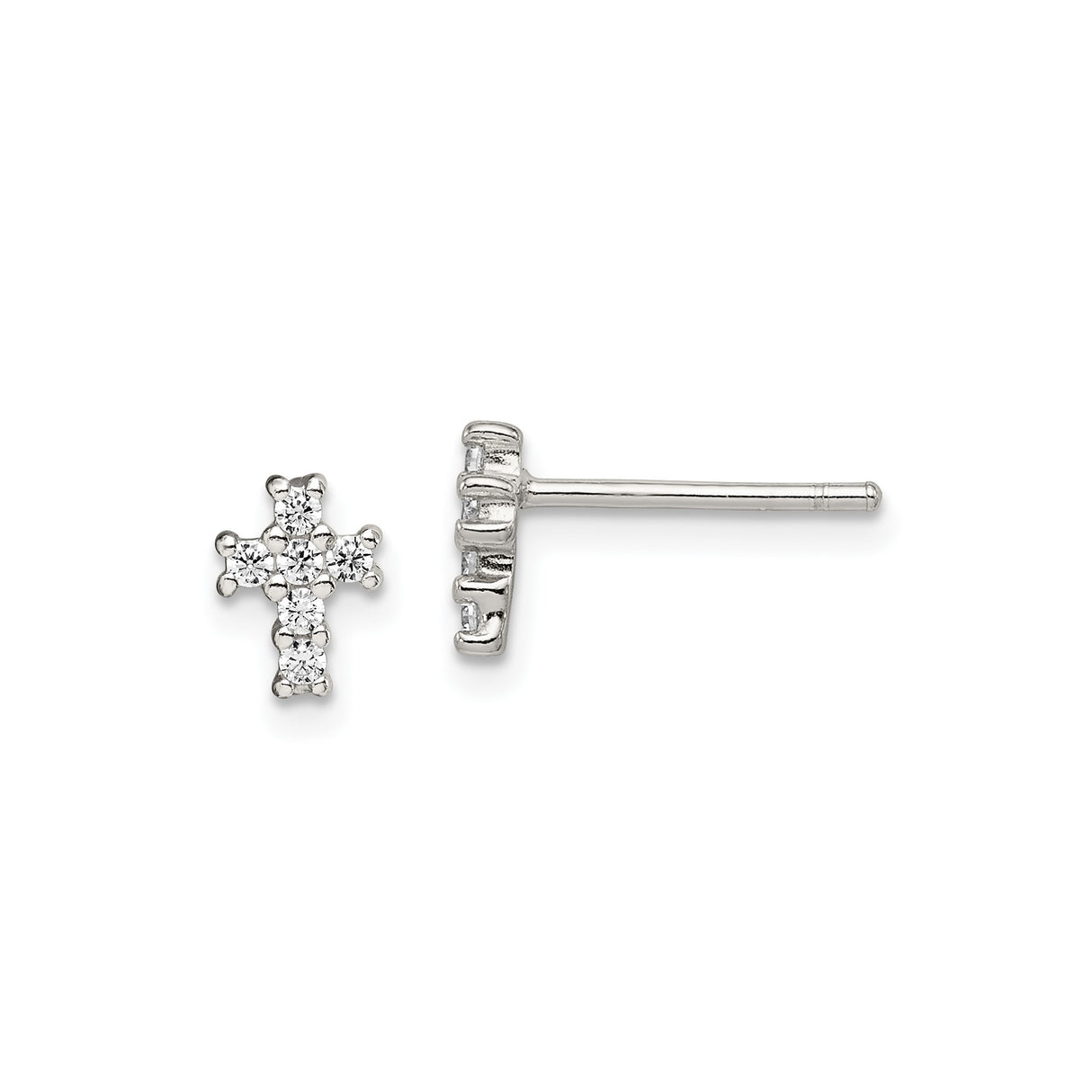 Sterling Silver Cross Pendant with Cubic Zirconia, Minimalist Religious Design for Men and Women