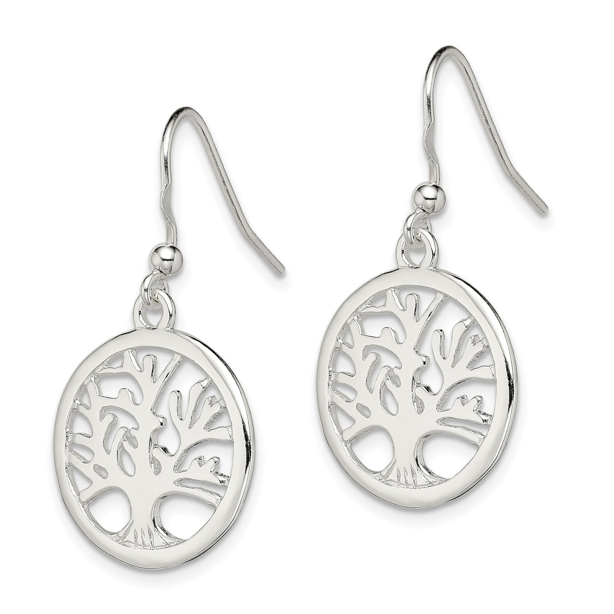 Sterling Silver Dangle Earrings with Openwork Tree of Life Design, Spiritual Bohemian Style