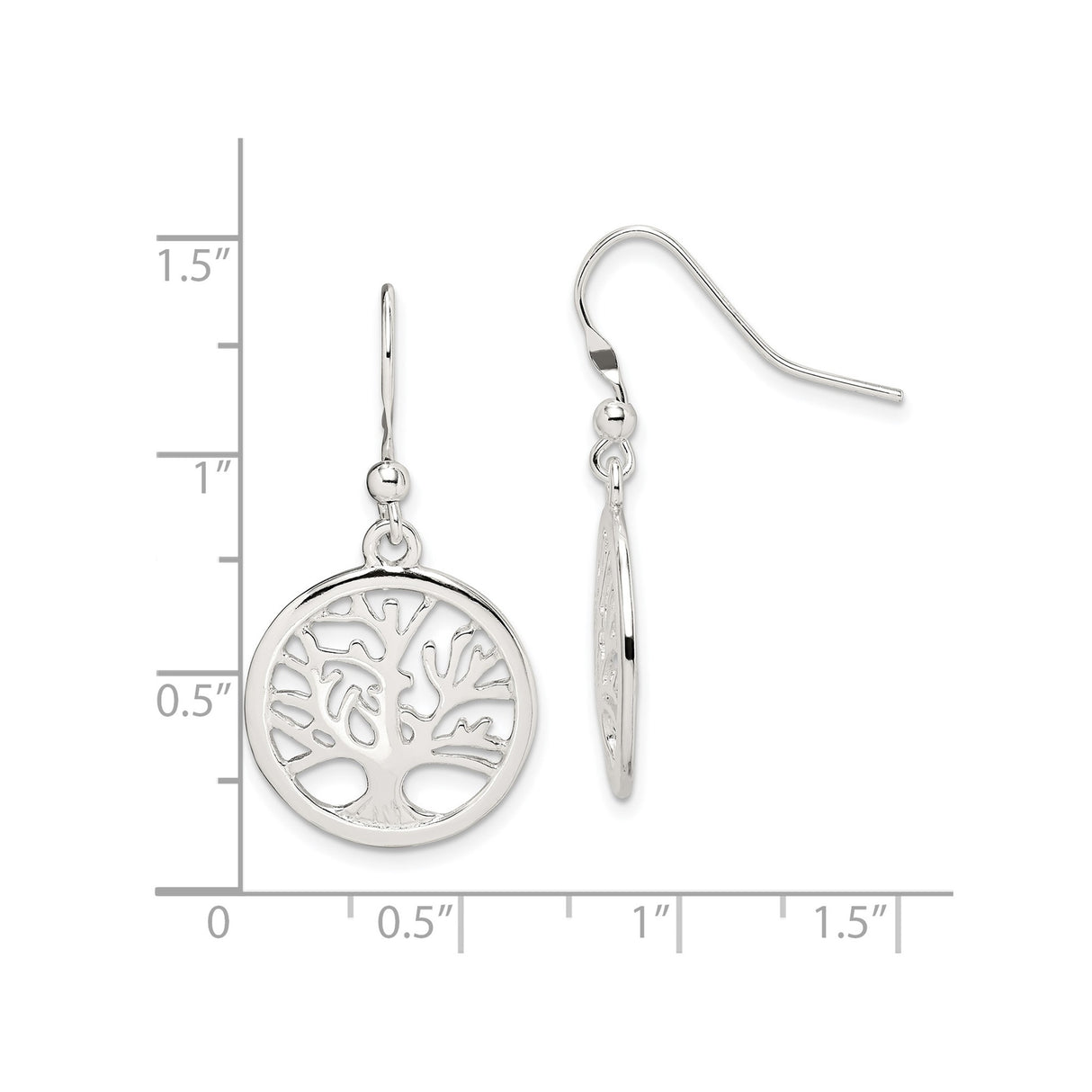 Sterling Silver Dangle Earrings with Openwork Tree of Life Design, Spiritual Bohemian Style