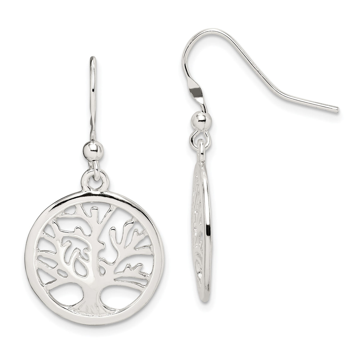 Sterling Silver Dangle Earrings with Openwork Tree of Life Design, Spiritual Bohemian Style