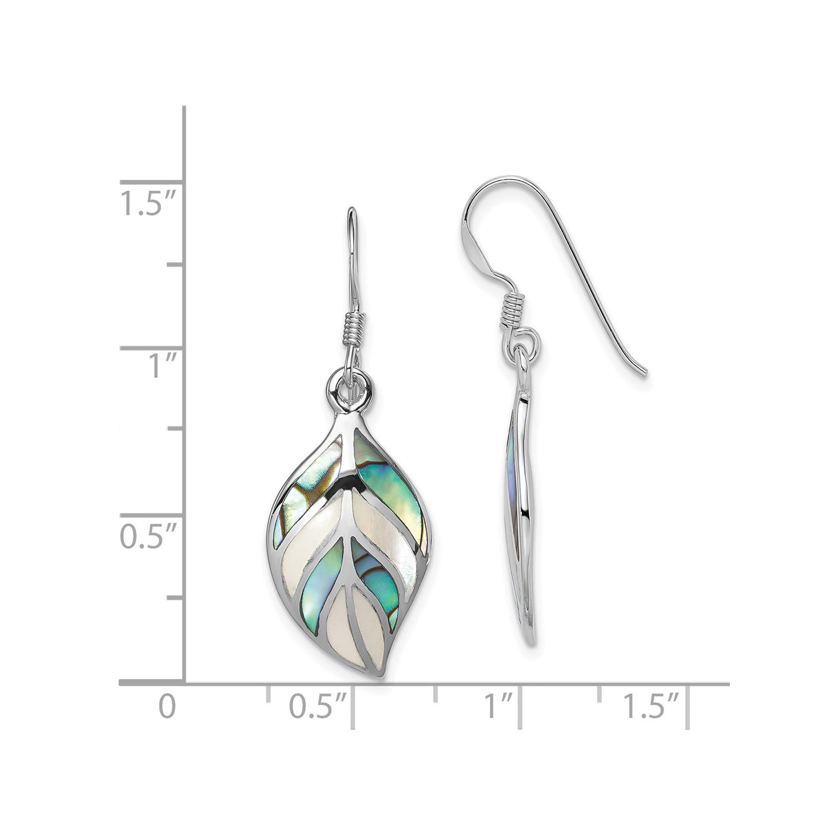 Sterling Silver Leaf Shaped Dangle Earrings with Mother of Pearl and Abalone