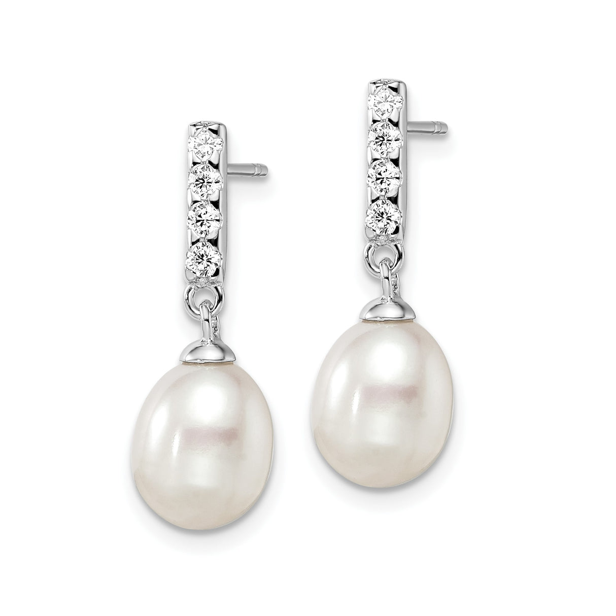 Sterling Silver Drop Earrings with Freshwater Pearls and Cubic Zirconia, Classic Dangle Design