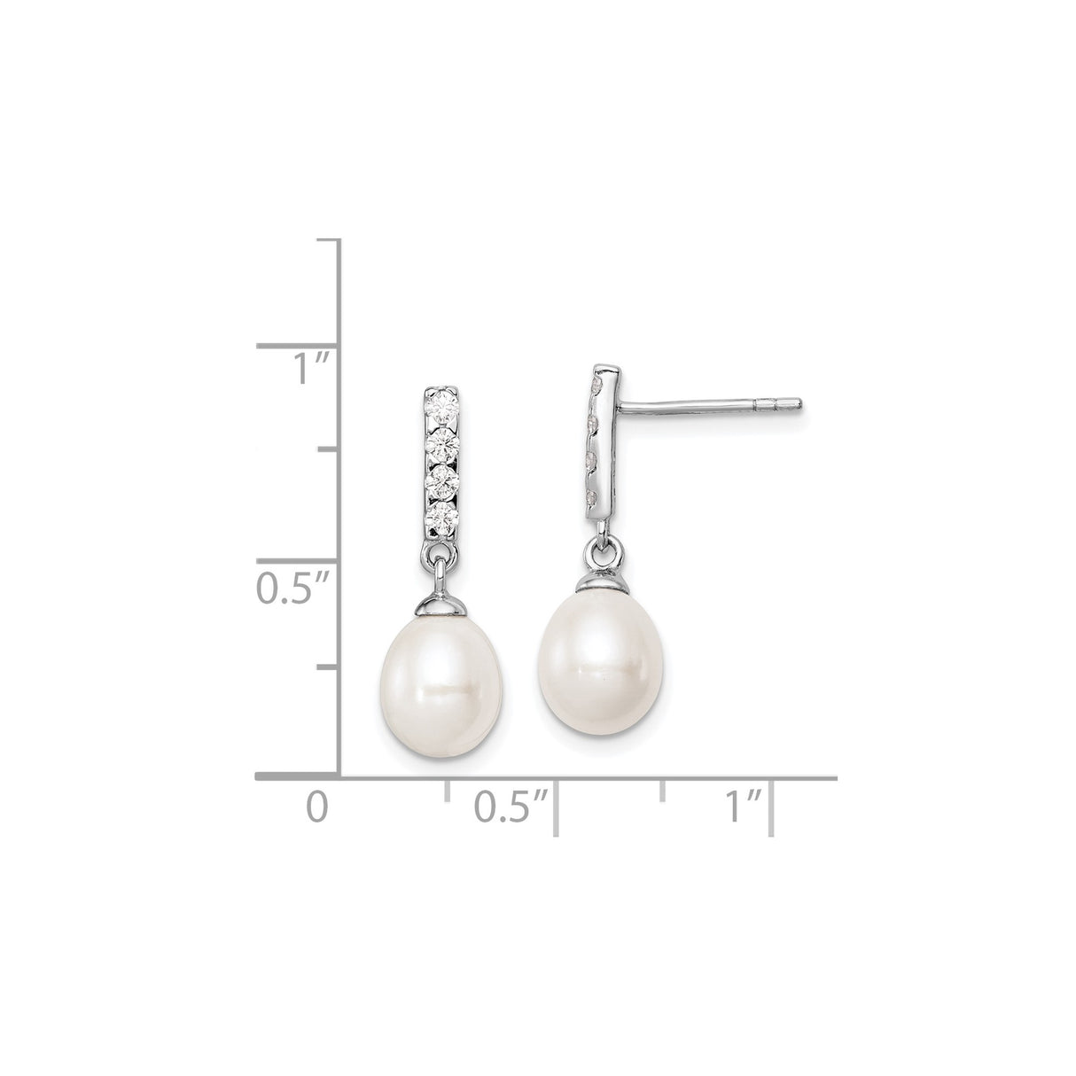Sterling Silver Drop Earrings with Freshwater Pearls and Cubic Zirconia, Classic Dangle Design