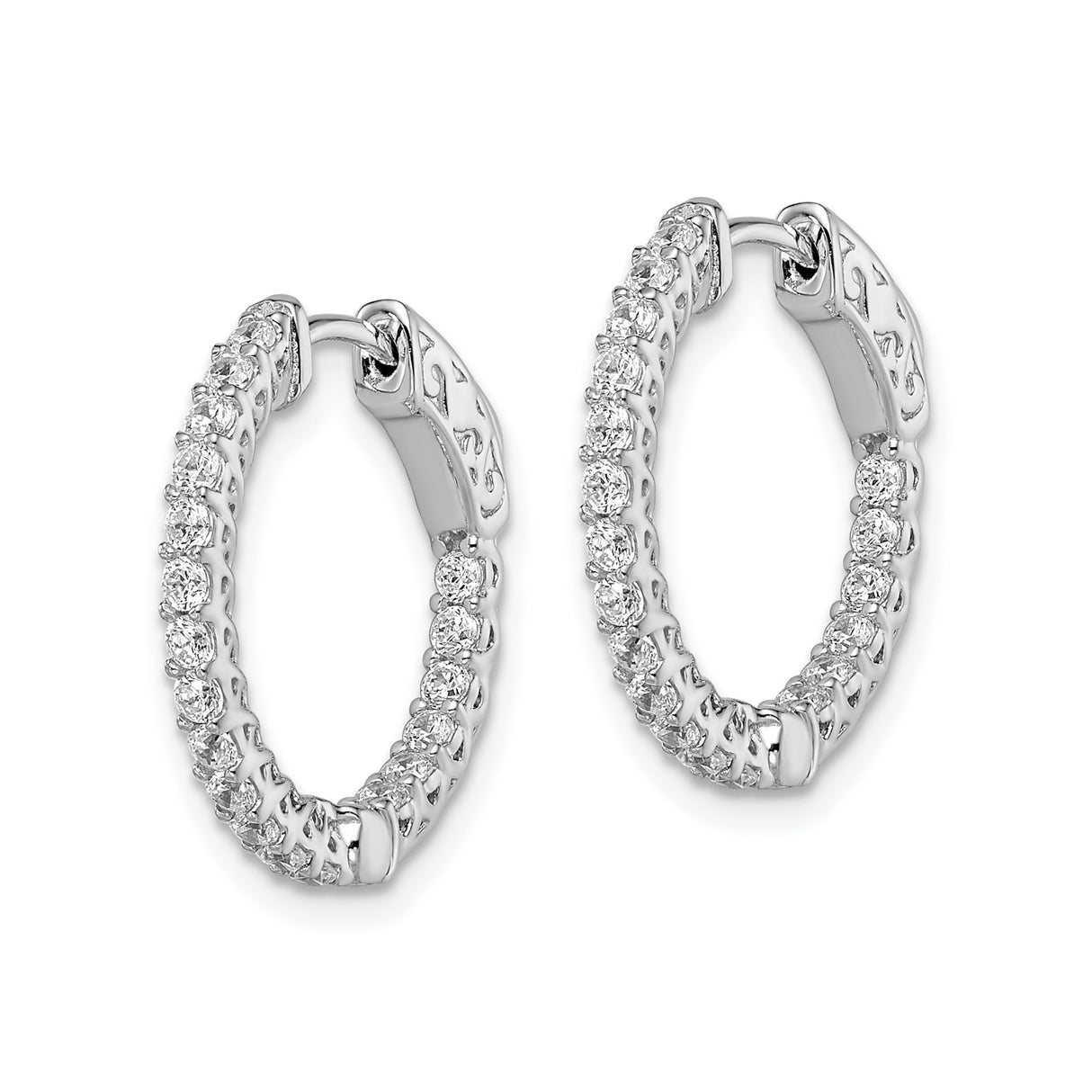 Sterling Silver Hoop Earrings with Cubic Zirconia and Scrollwork Design