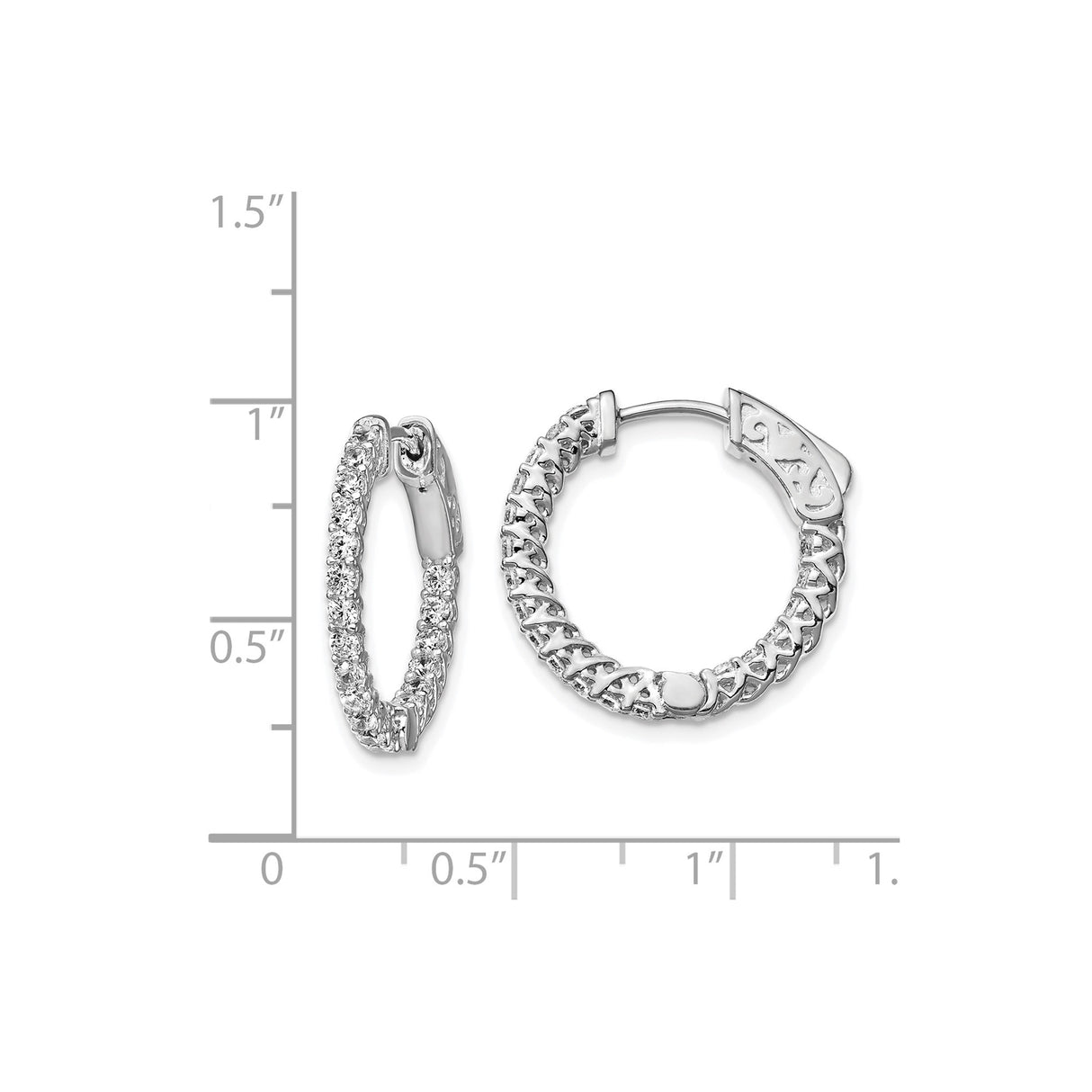 Sterling Silver Hoop Earrings with Cubic Zirconia and Scrollwork Design