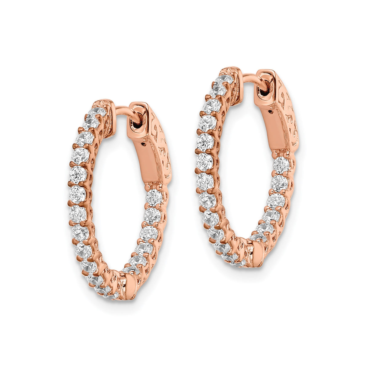 Sterling Silver Rose Gold Plated Hoop Earrings with Cubic Zirconia Pavé and Filigree Detail