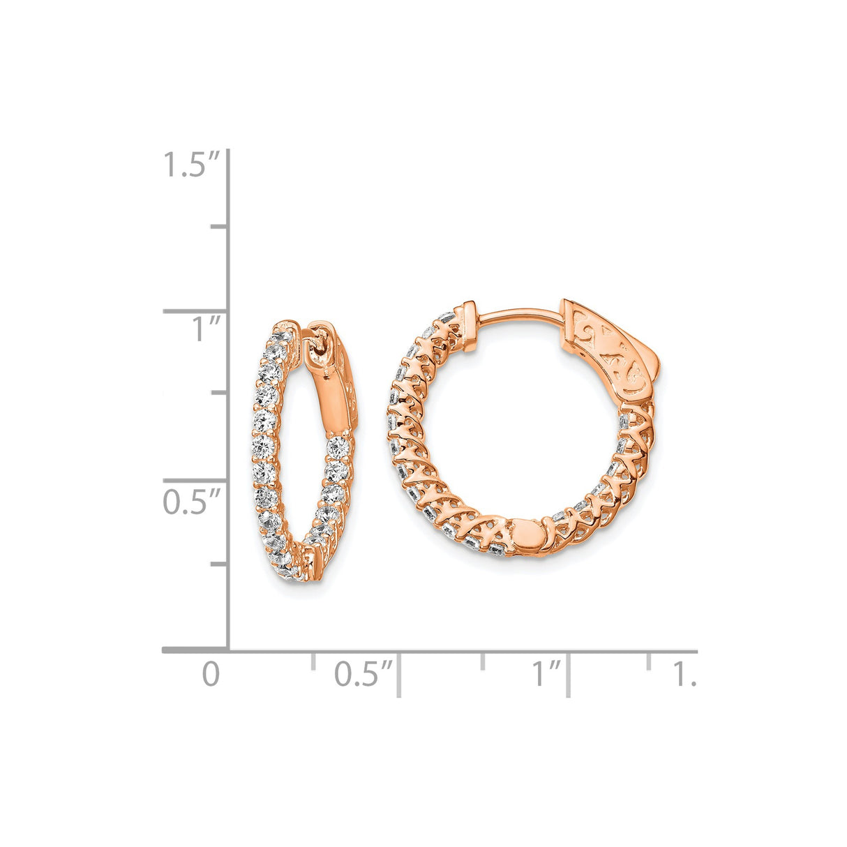 Sterling Silver Rose Gold Plated Hoop Earrings with Cubic Zirconia Pavé and Filigree Detail