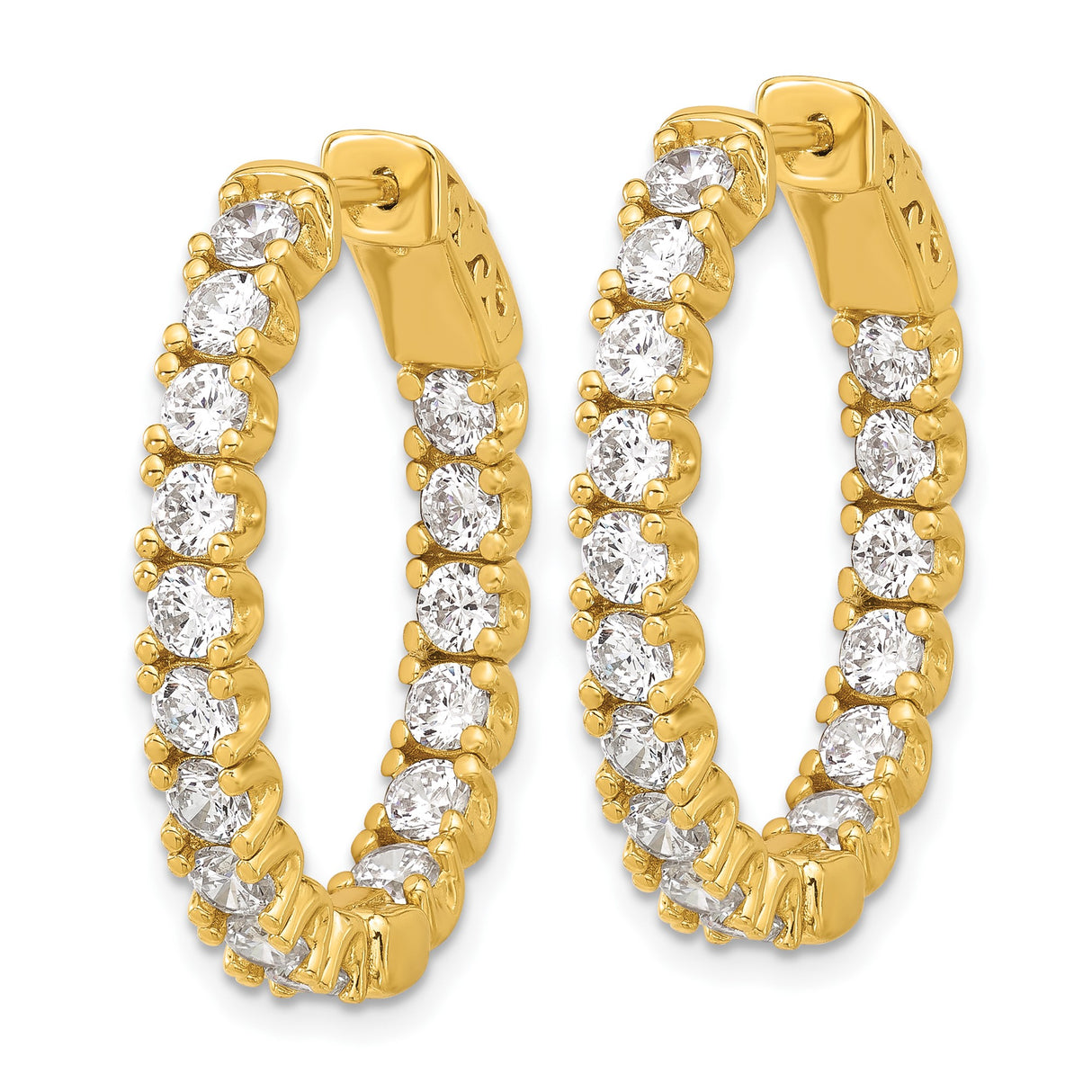 Sterling Silver Hoop Earrings with Round Cut Cubic Zirconia, Full Circle Prong Set Statement Jewelry