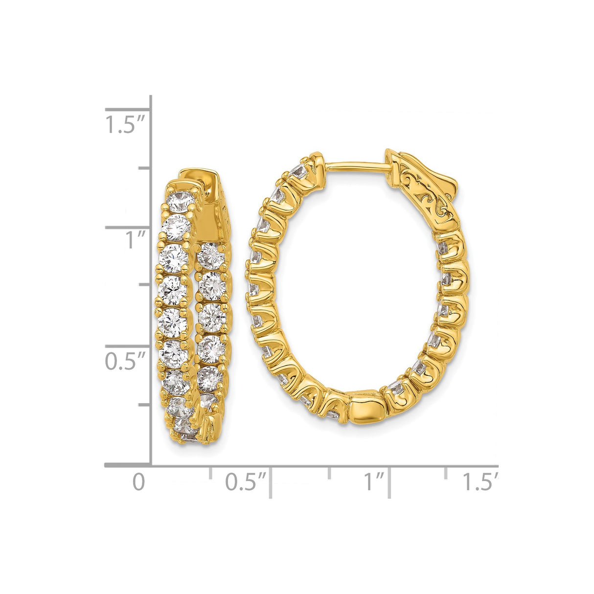 Sterling Silver Hoop Earrings with Round Cut Cubic Zirconia, Full Circle Prong Set Statement Jewelry