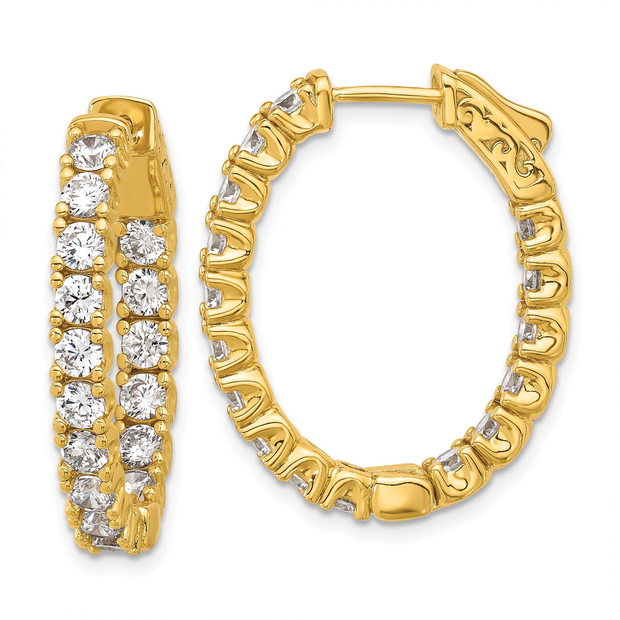 Sterling Silver Hoop Earrings with Round Cut Cubic Zirconia, Full Circle Prong Set Statement Jewelry