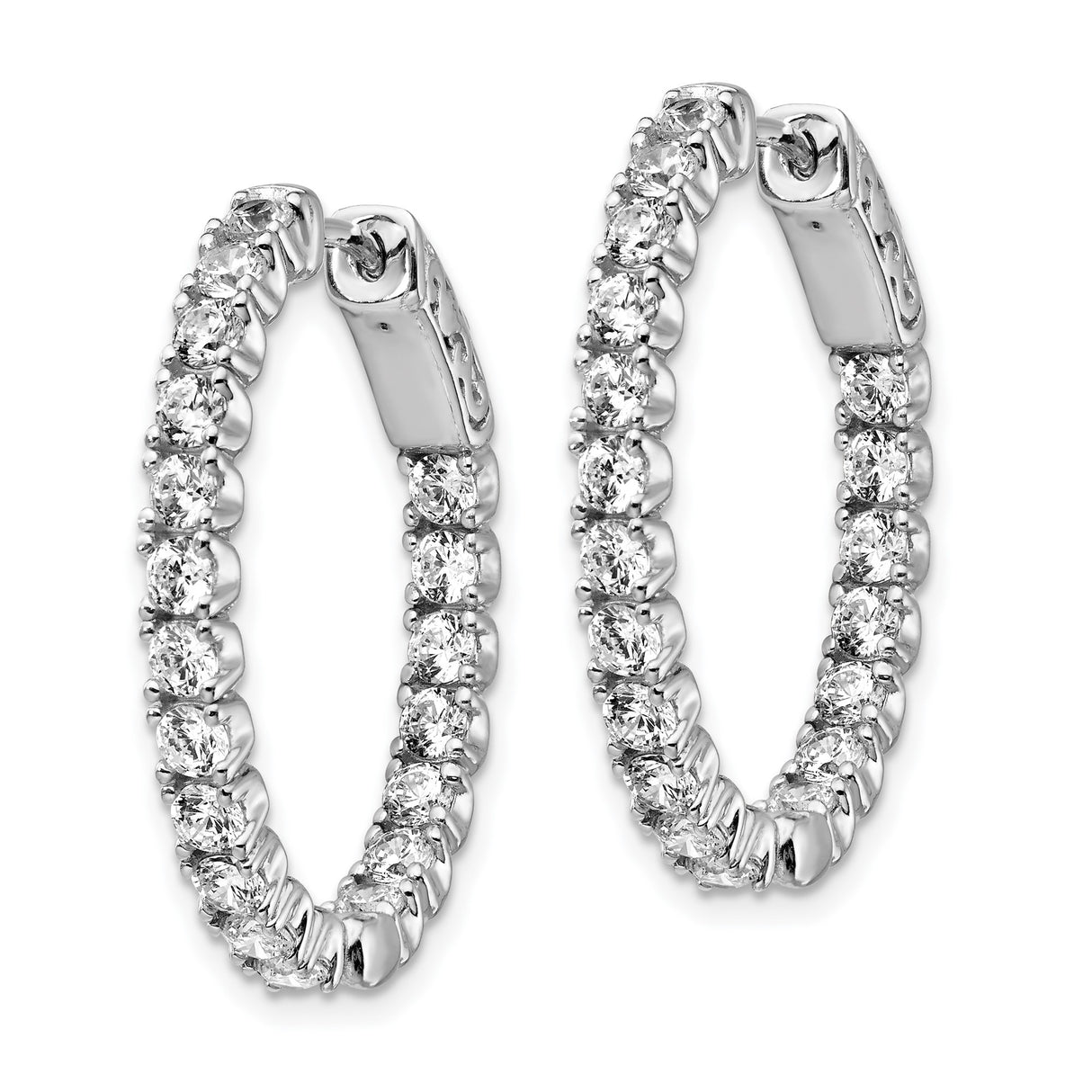 Sterling Silver Hoop Earrings with Round Cut Cubic Zirconia, Inside-Out Prong Set Design