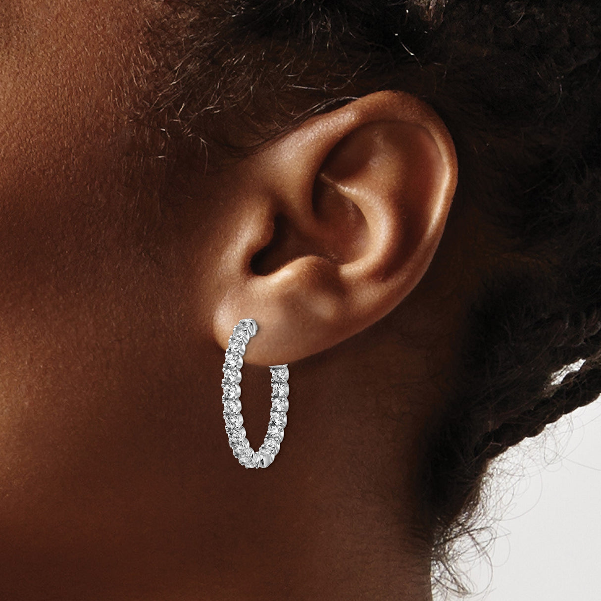 Sterling Silver Hoop Earrings with Round Cut Cubic Zirconia, Inside-Out Prong Set Design