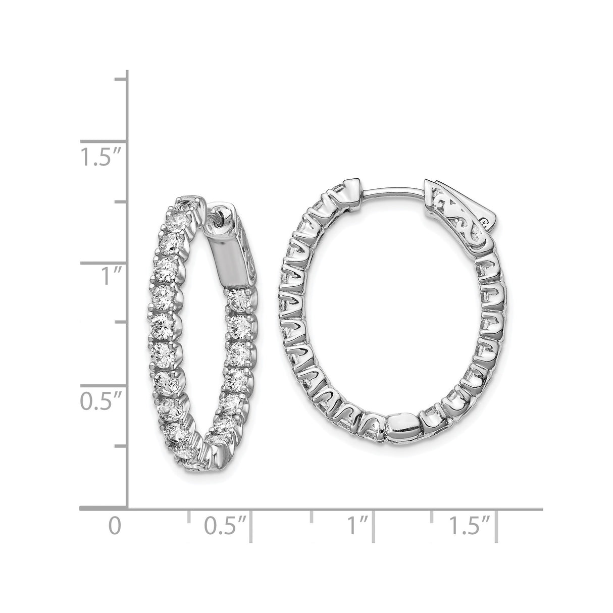 Sterling Silver Hoop Earrings with Round Cut Cubic Zirconia, Inside-Out Prong Set Design