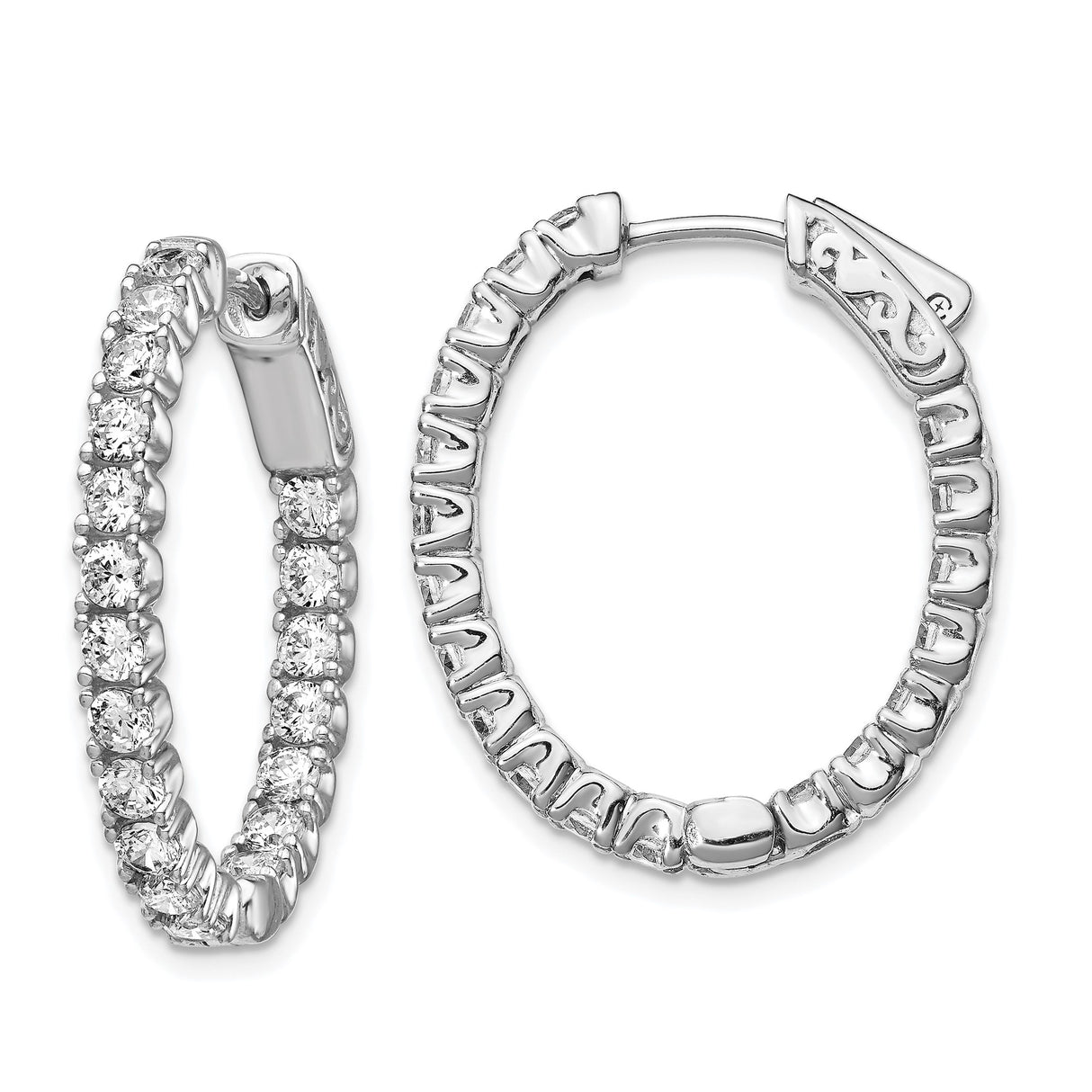 Sterling Silver Hoop Earrings with Round Cut Cubic Zirconia, Inside-Out Prong Set Design