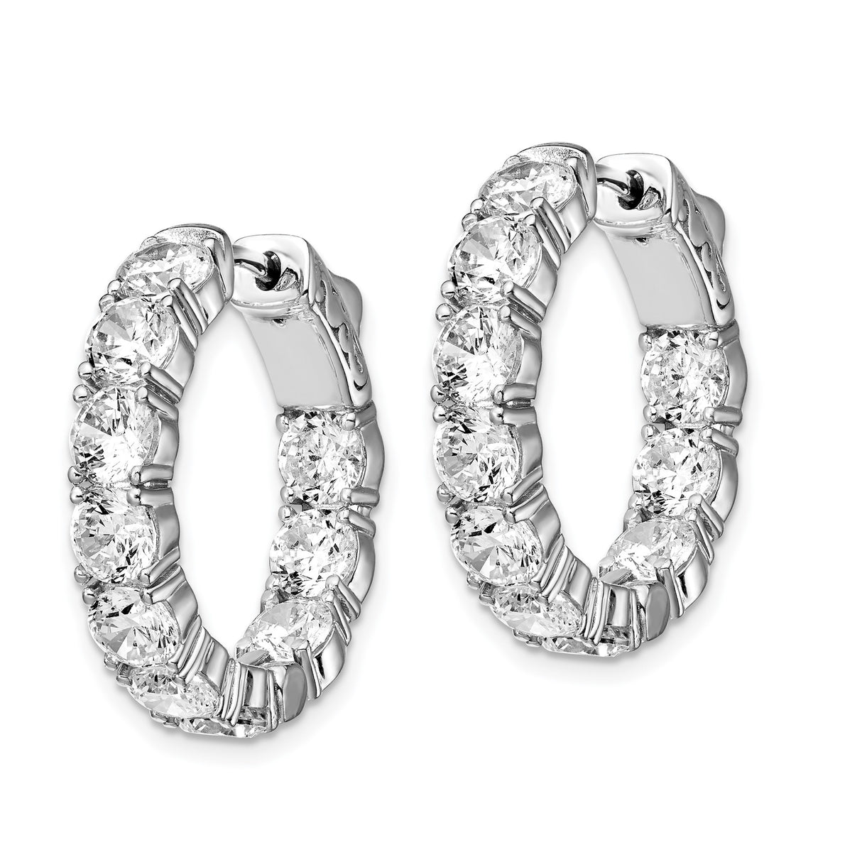 Sterling Silver Hoop Earrings with Round Cubic Zirconia, Inside-Out Shared Prong Setting