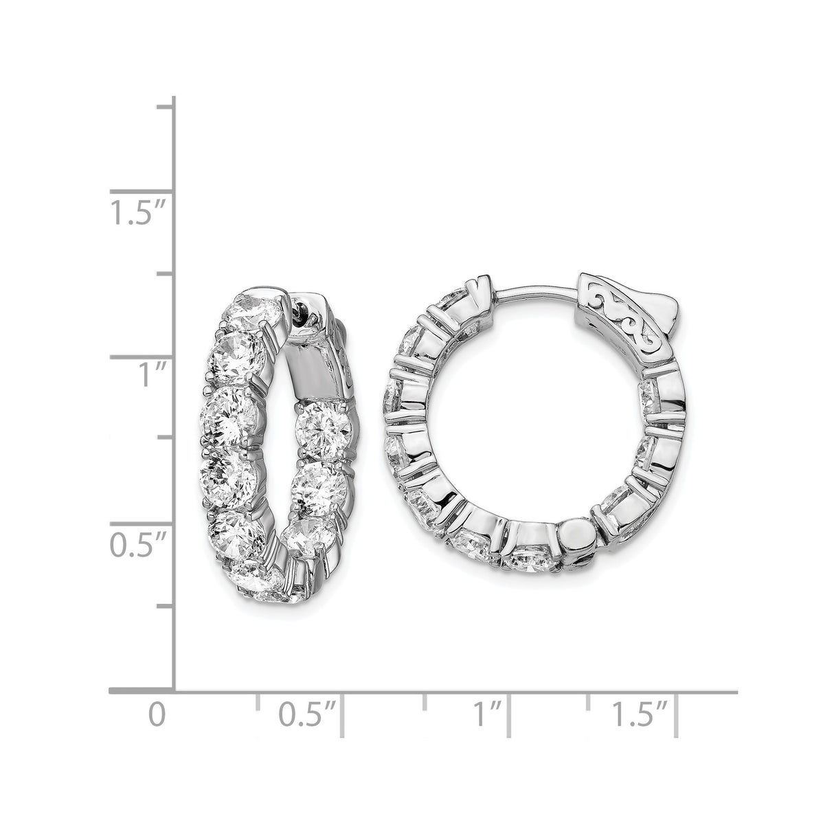 Sterling Silver Hoop Earrings with Round Cubic Zirconia, Inside-Out Shared Prong Setting