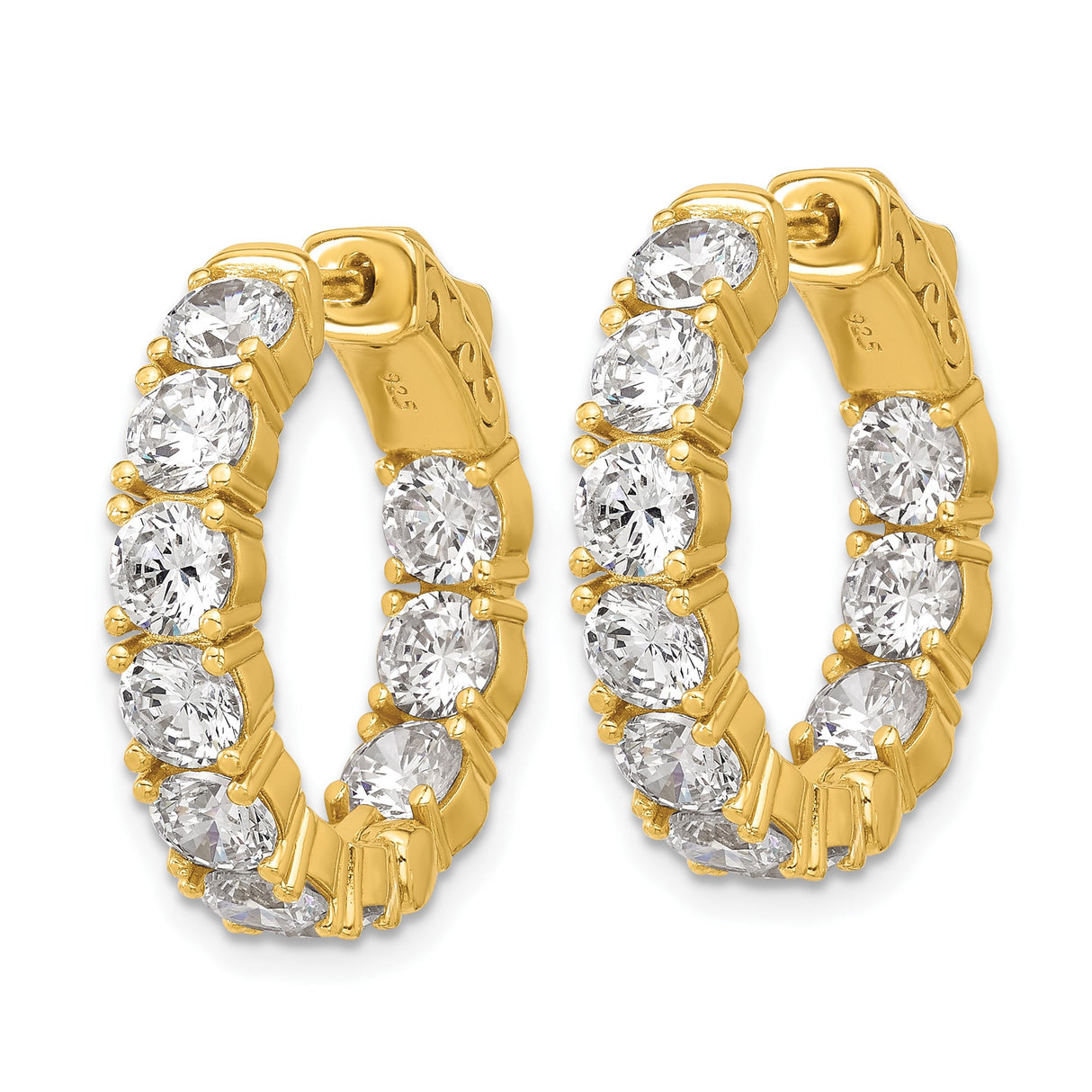 Sterling Silver Gold Plated Hoop Earrings with Round Cut Cubic Zirconia in Prong Setting