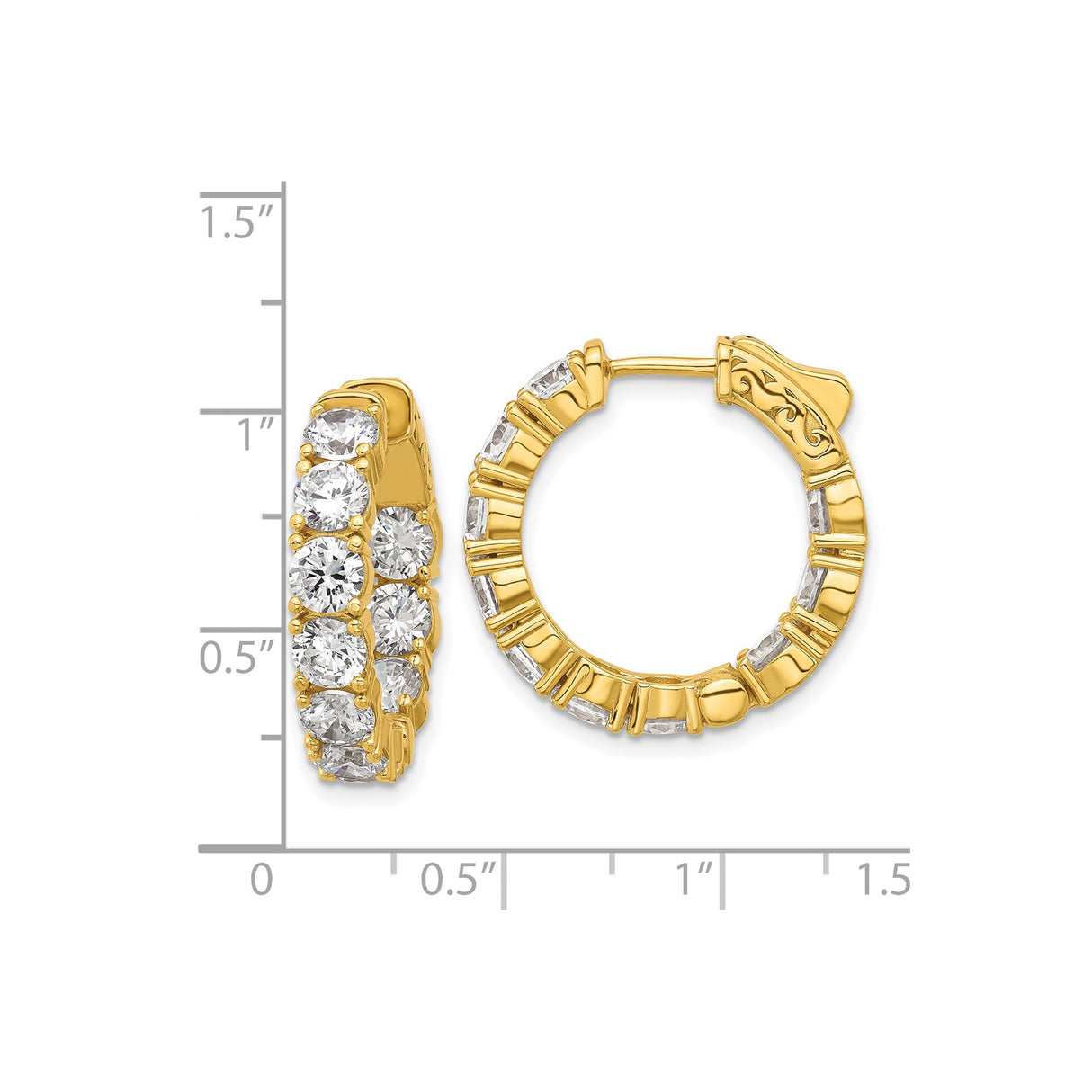 Sterling Silver Gold Plated Hoop Earrings with Round Cut Cubic Zirconia in Prong Setting